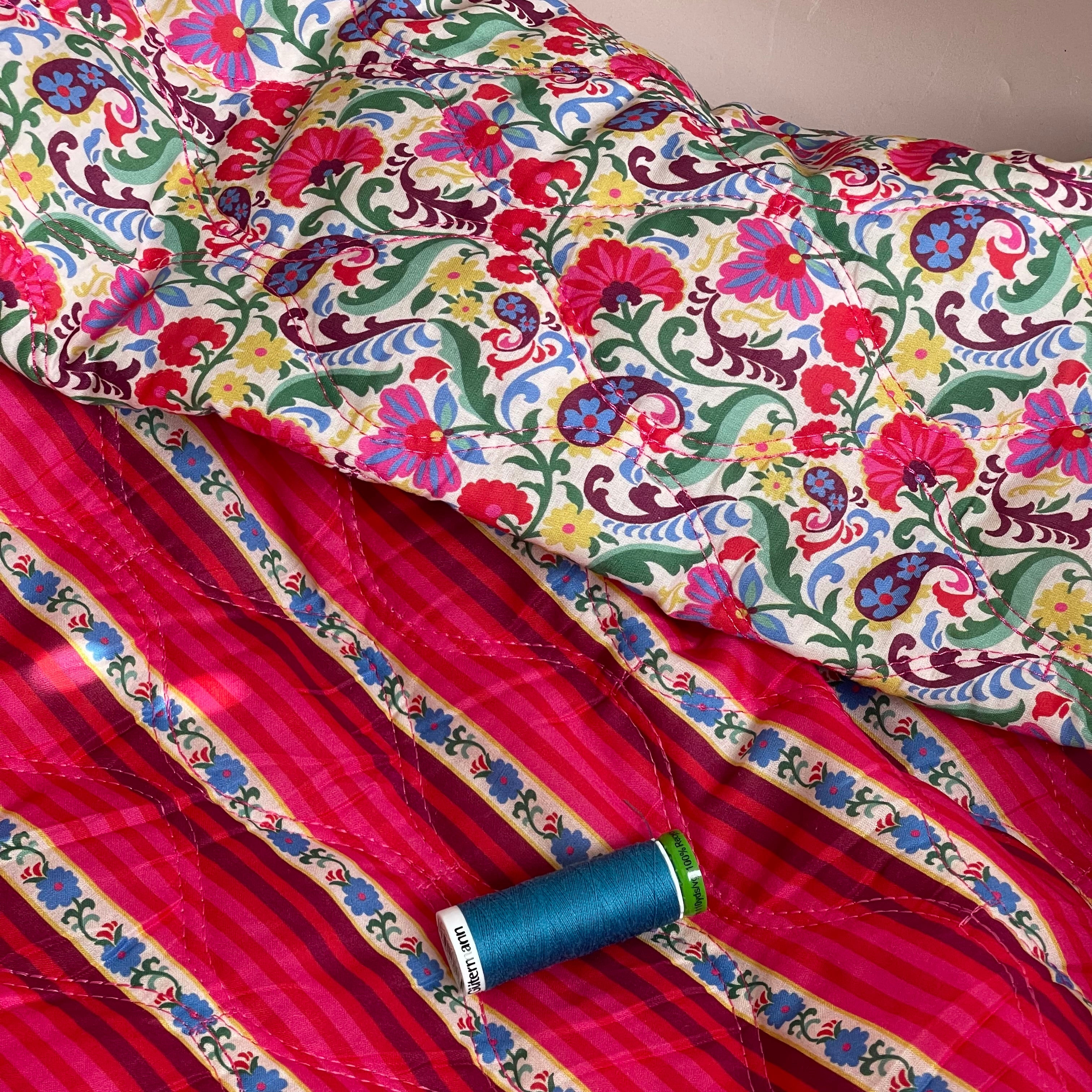 Paisley Flowers Red Quilted Cotton Fabric