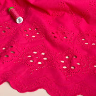 Scalloped Embroidered Fuchsia Cotton Fabric
