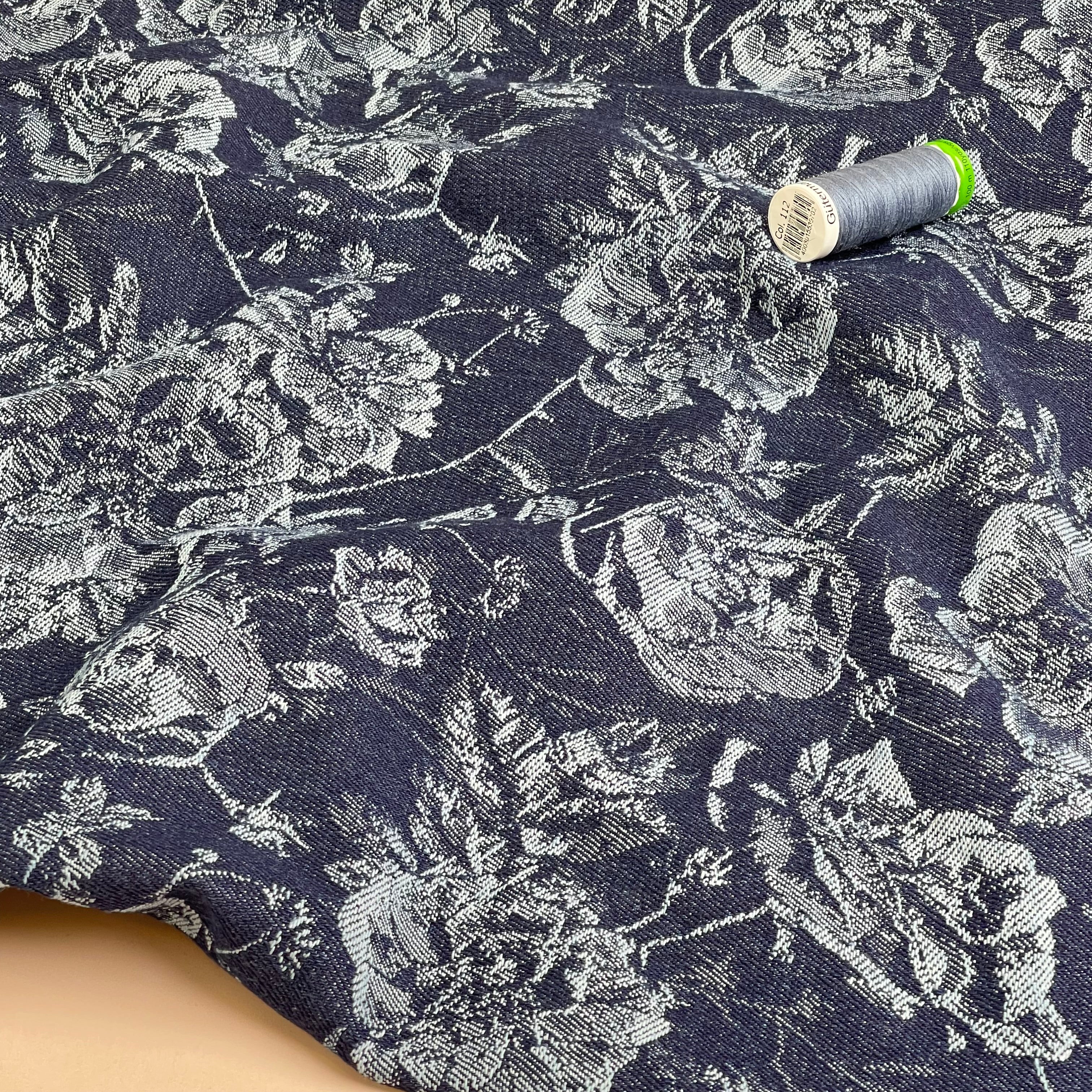 Floral Jeans Cotton Denim Jacquard Fabric