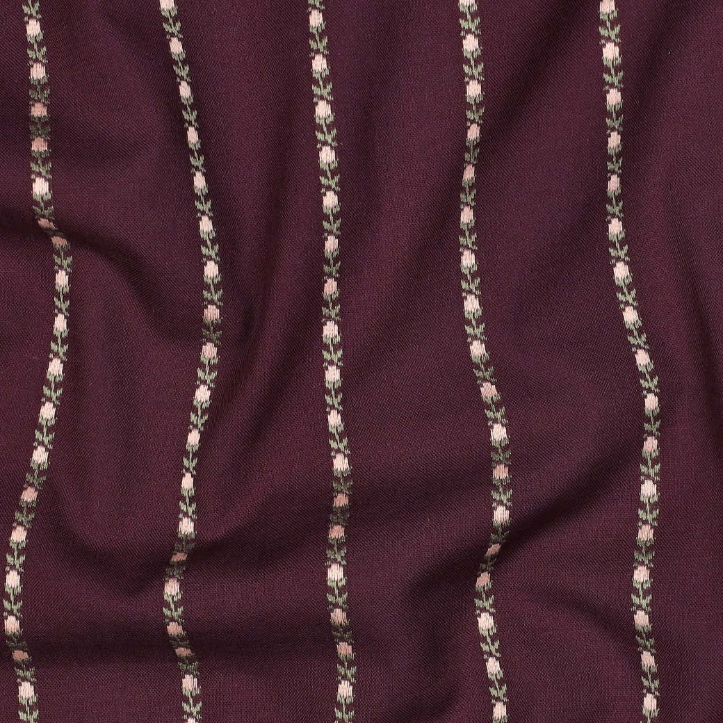 Flowers in Stripes Burgundy Cotton Jacquard Fabric