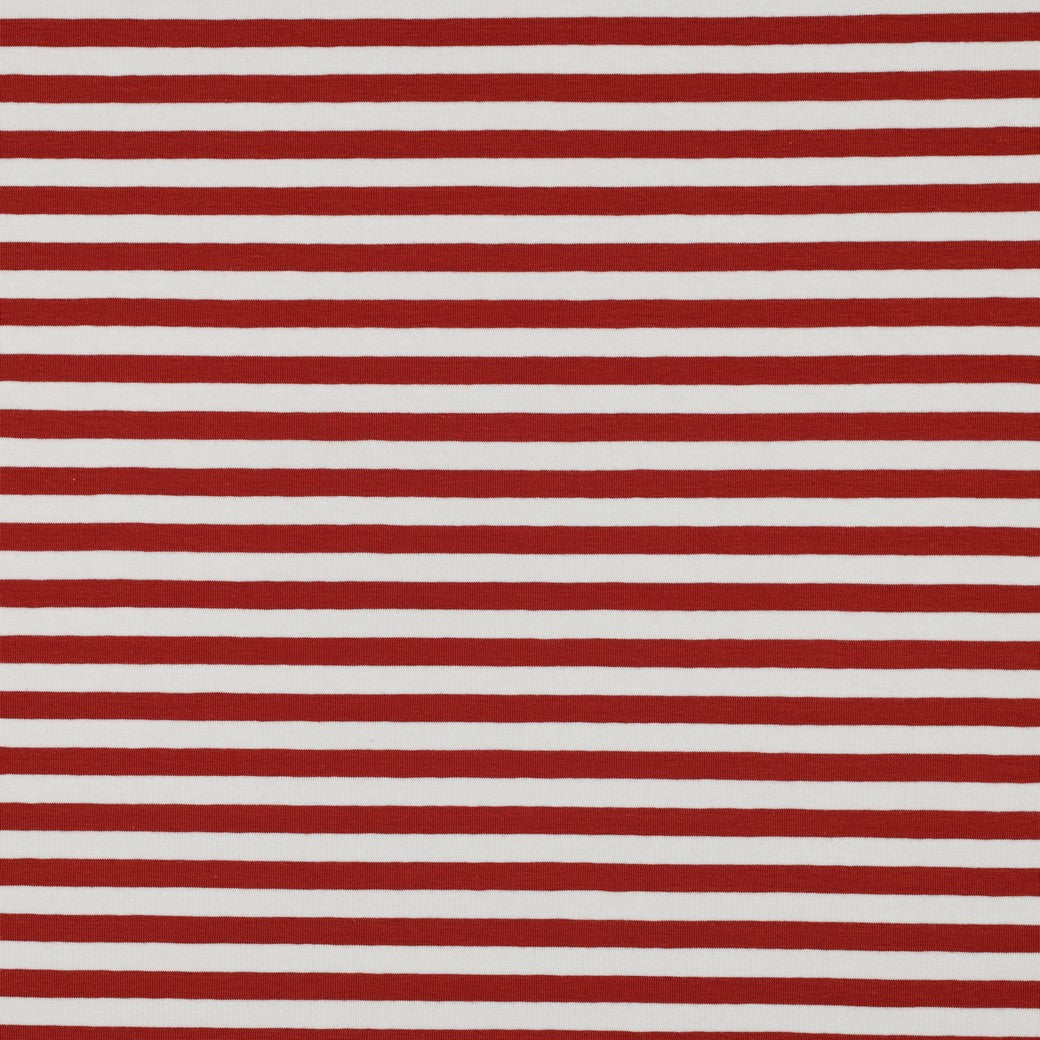 Yarn Dyed Brick Red Breton Stripe Cotton Jersey Fabric