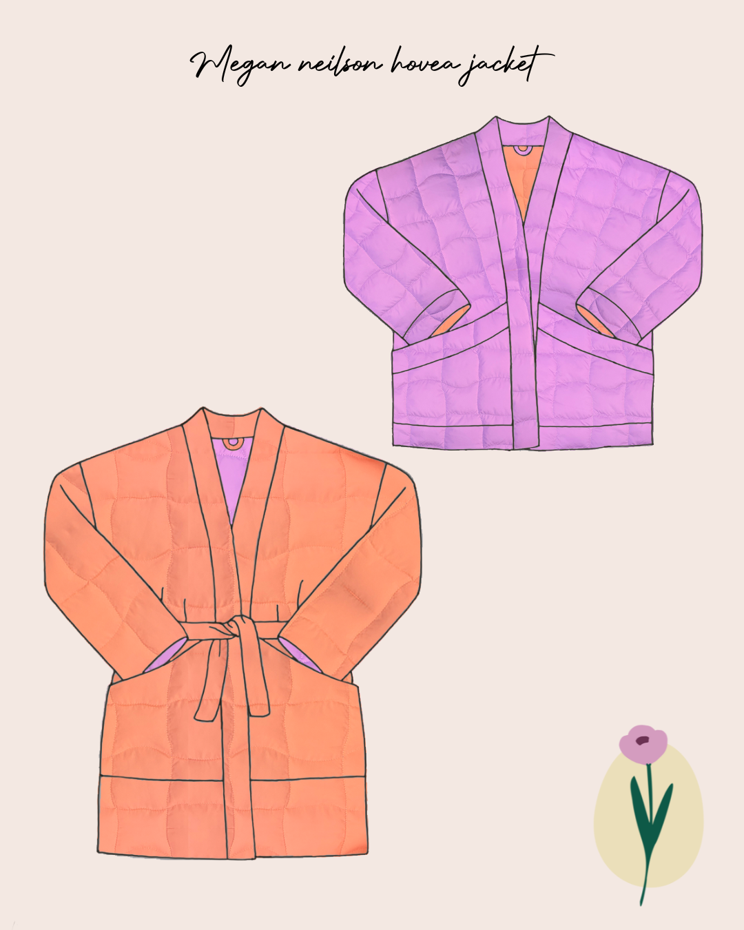 Lilac & Apricot Graphic Quilted Puffer Fabric