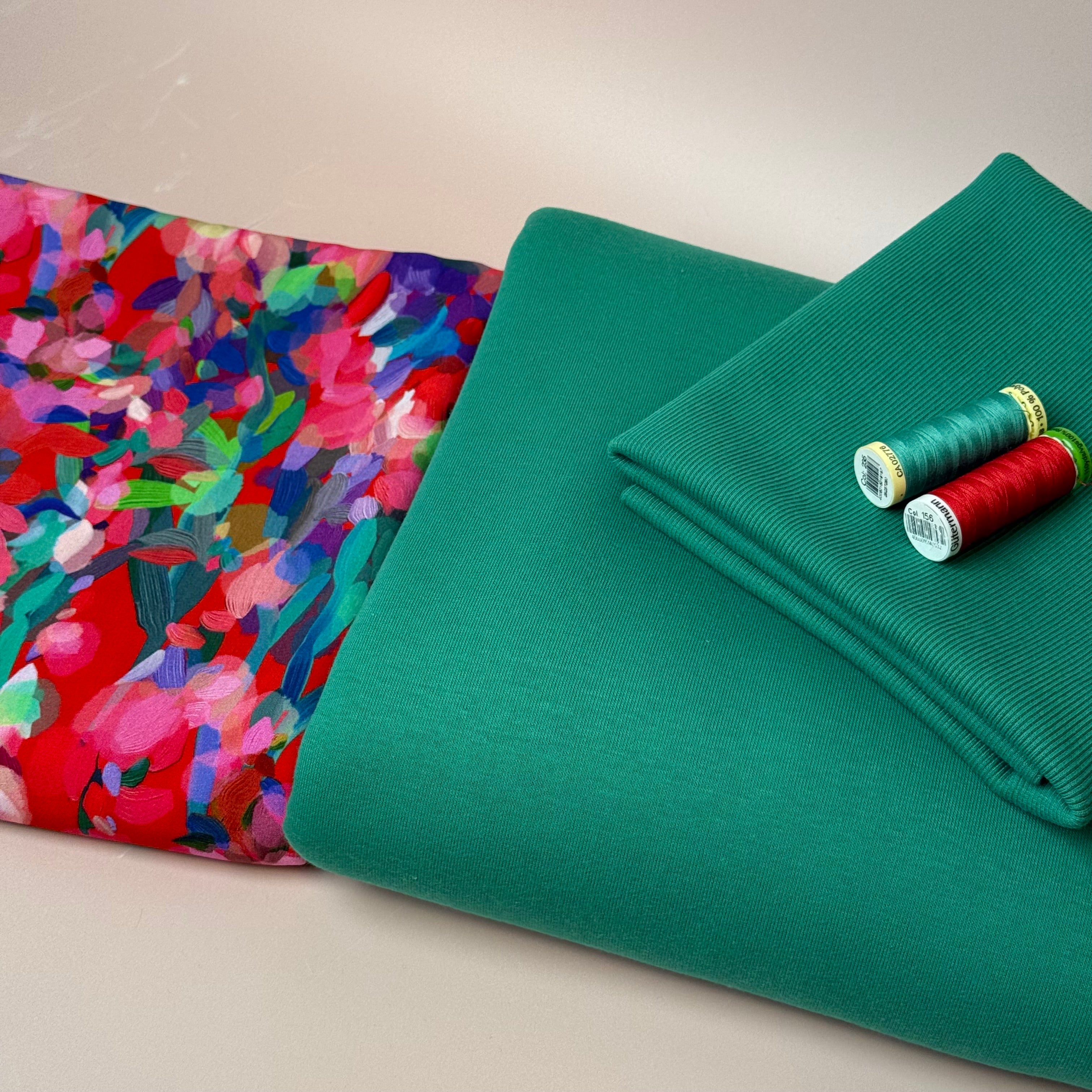 Make an Outfit Colour Bundle - Lupine Petals & Sweatshirting in Jolly Green with Ribbing