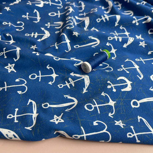 Danish Design - Anchors Blue Cotton Jersey Fabric