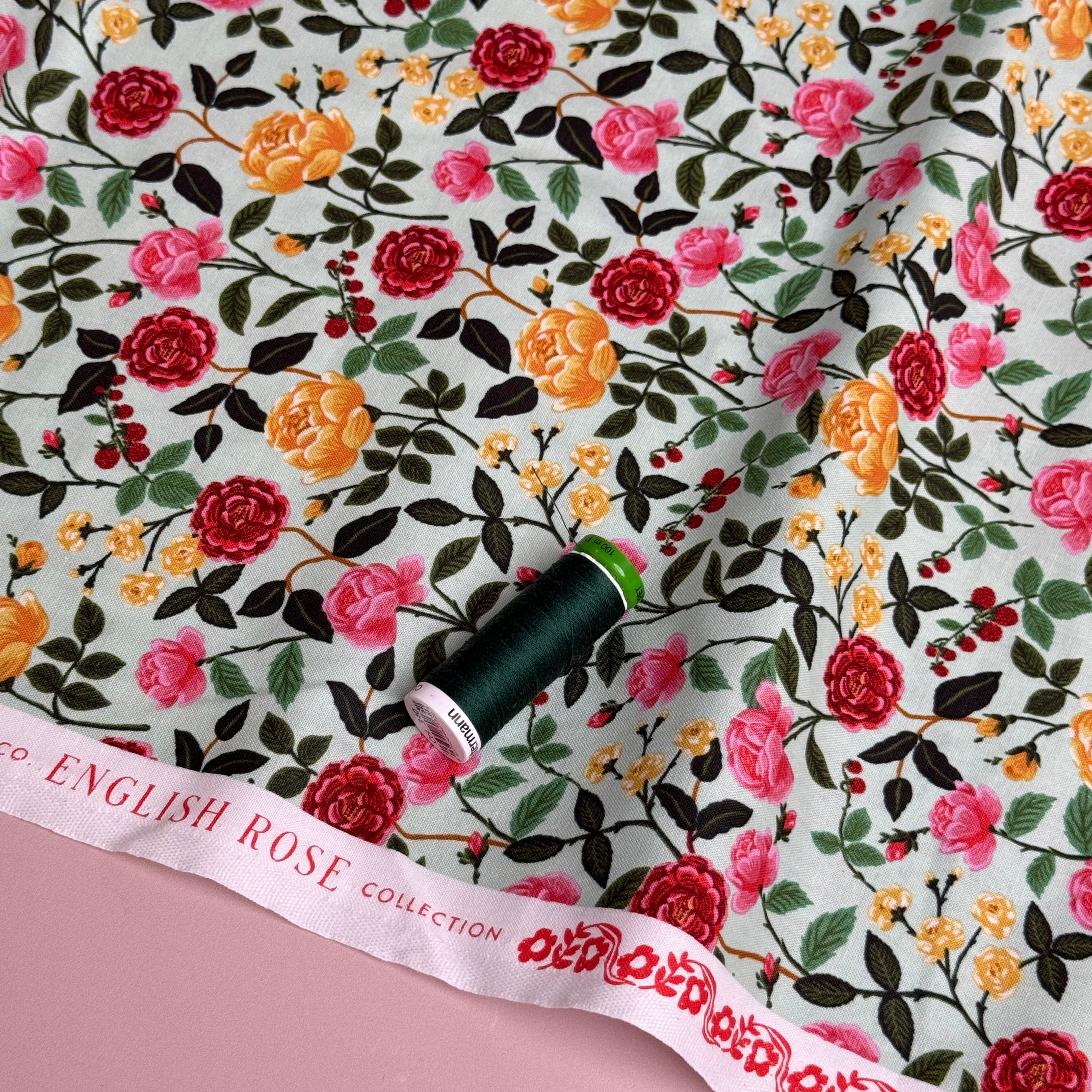 Rifle Paper Co - English Rose in Mint Cotton Fabric