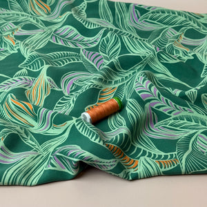 Leaves on Green LENZING™ ECOVERO™ Viscose Fabric