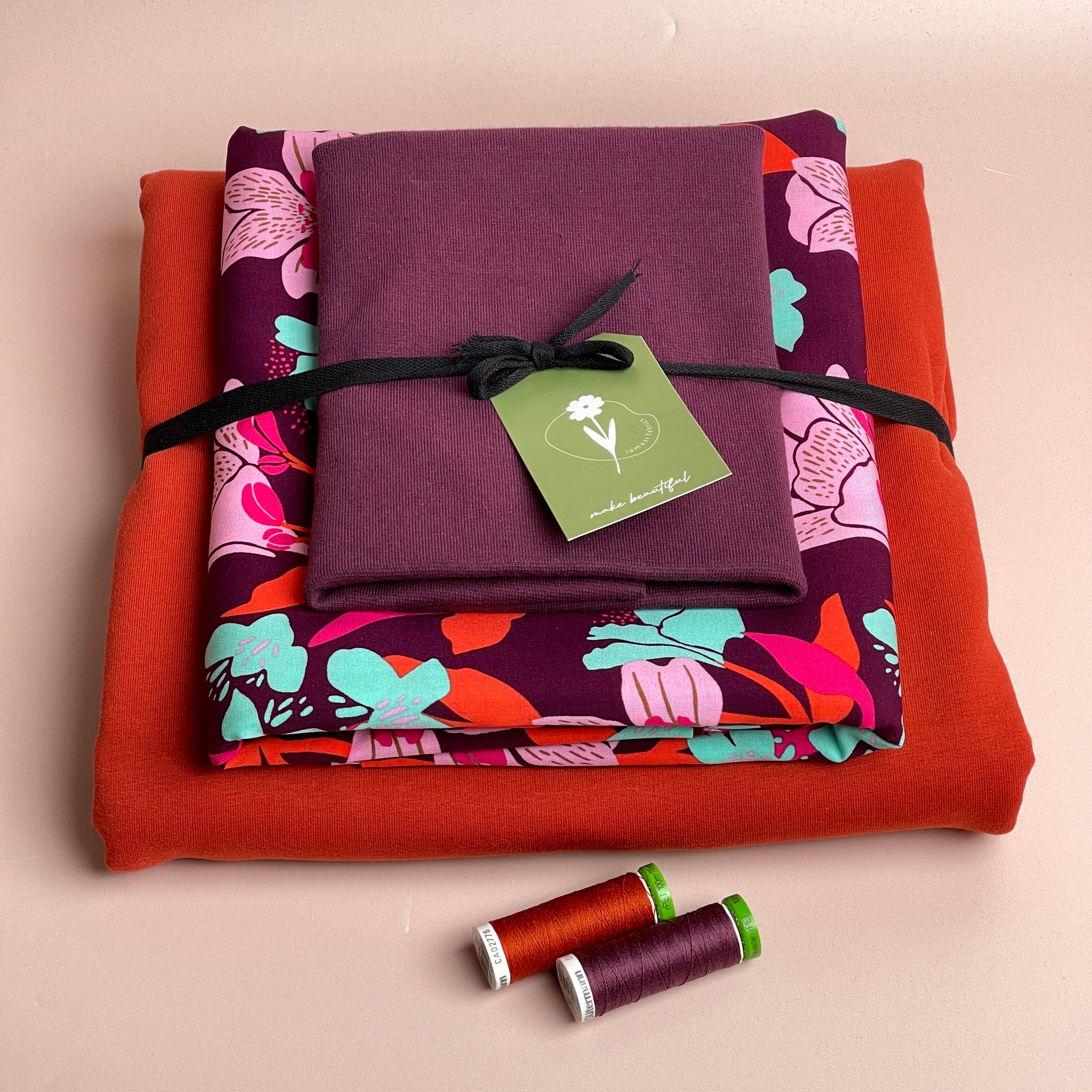 Make an Outfit Colour Bundle - Amira Plum ECOVERO Viscose & Sweatshirting with ribbing