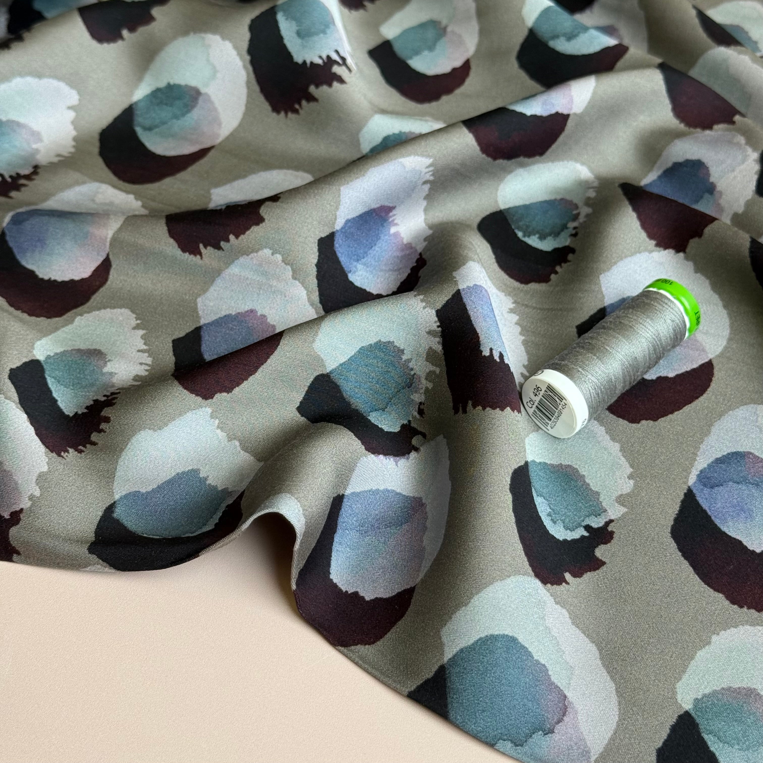 Water Marks Grey Viscose Sateen Fabric