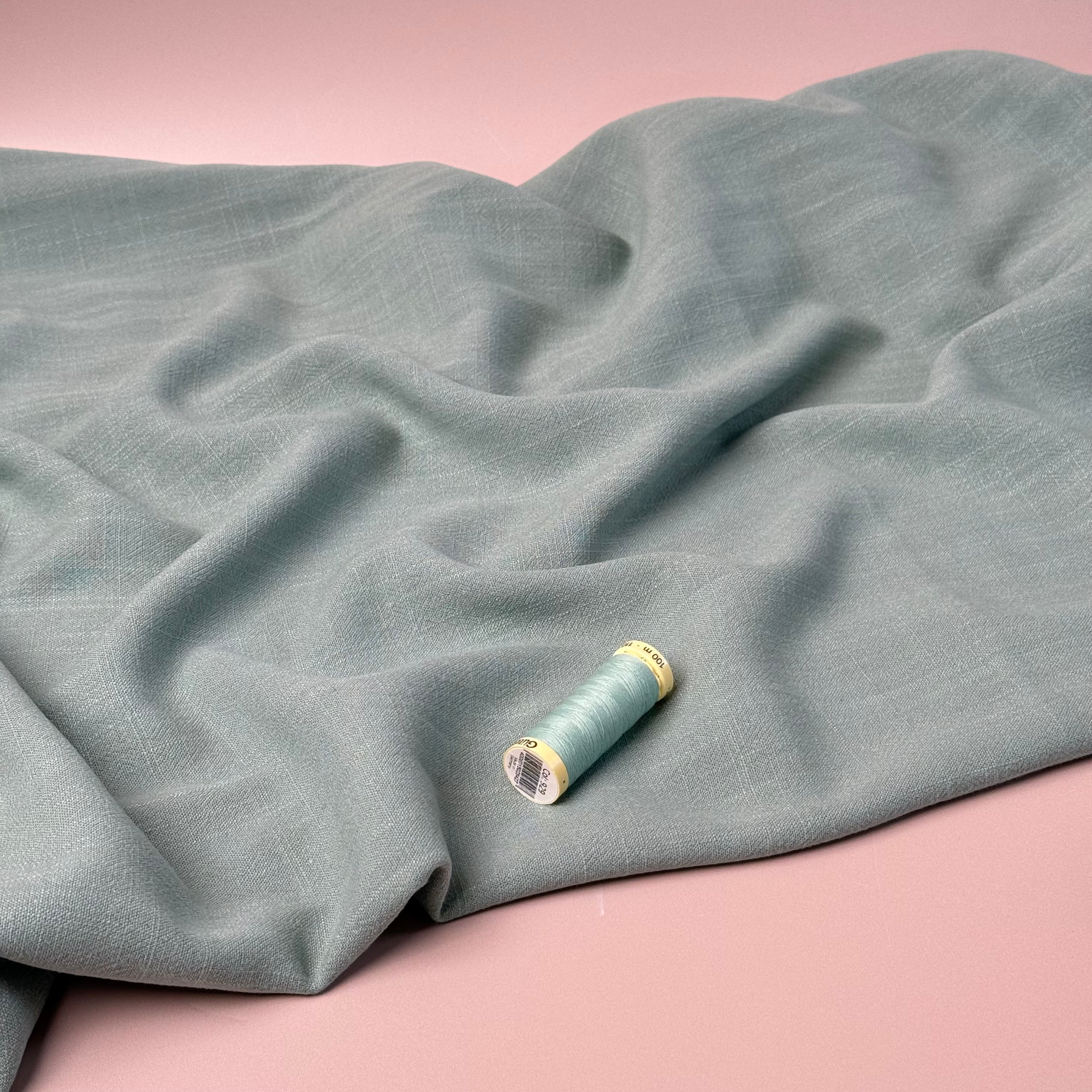 Flow Soft Sage Green Viscose Linen Blend Dress Fabric