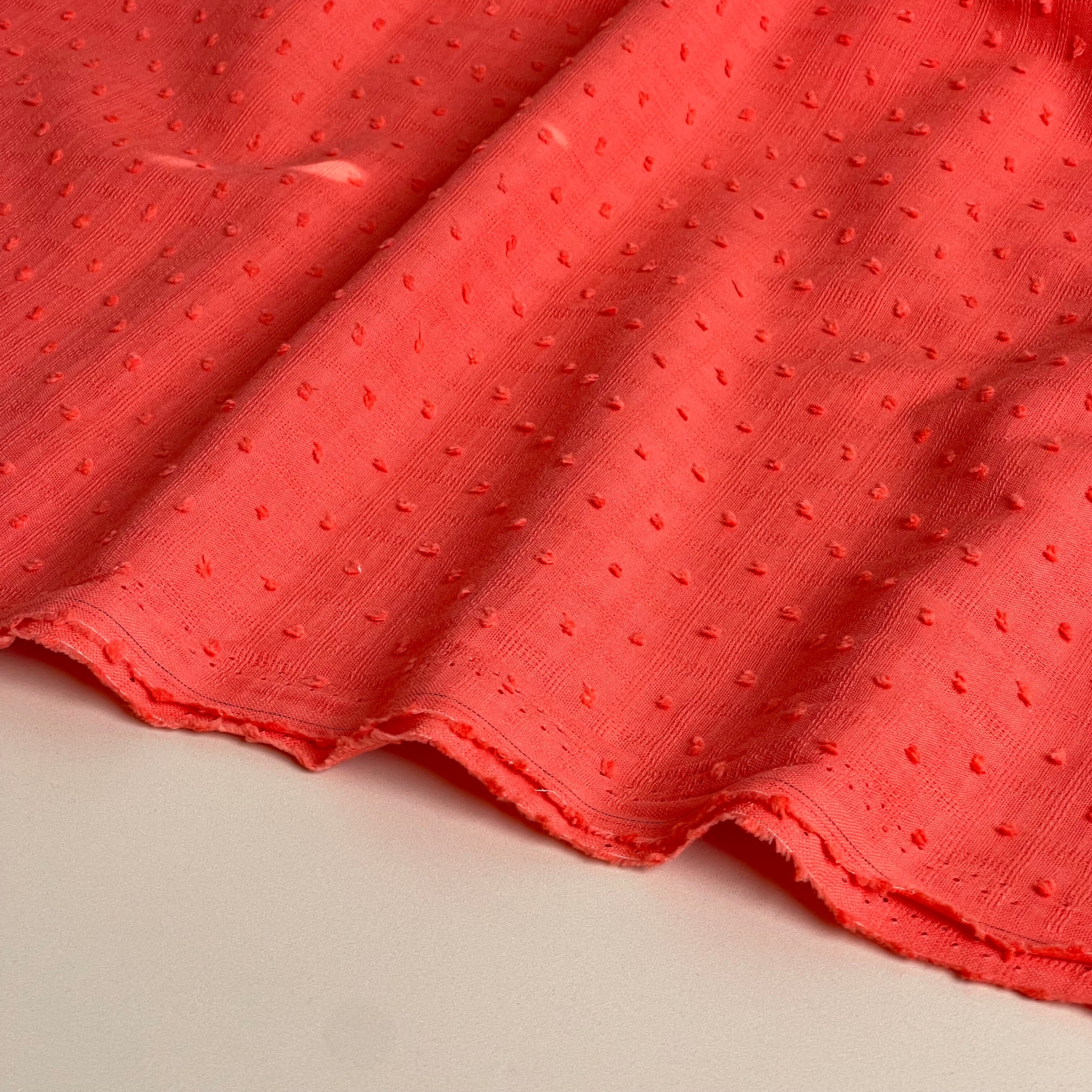 Solid Living Coral Cotton Dobby Check Fabric