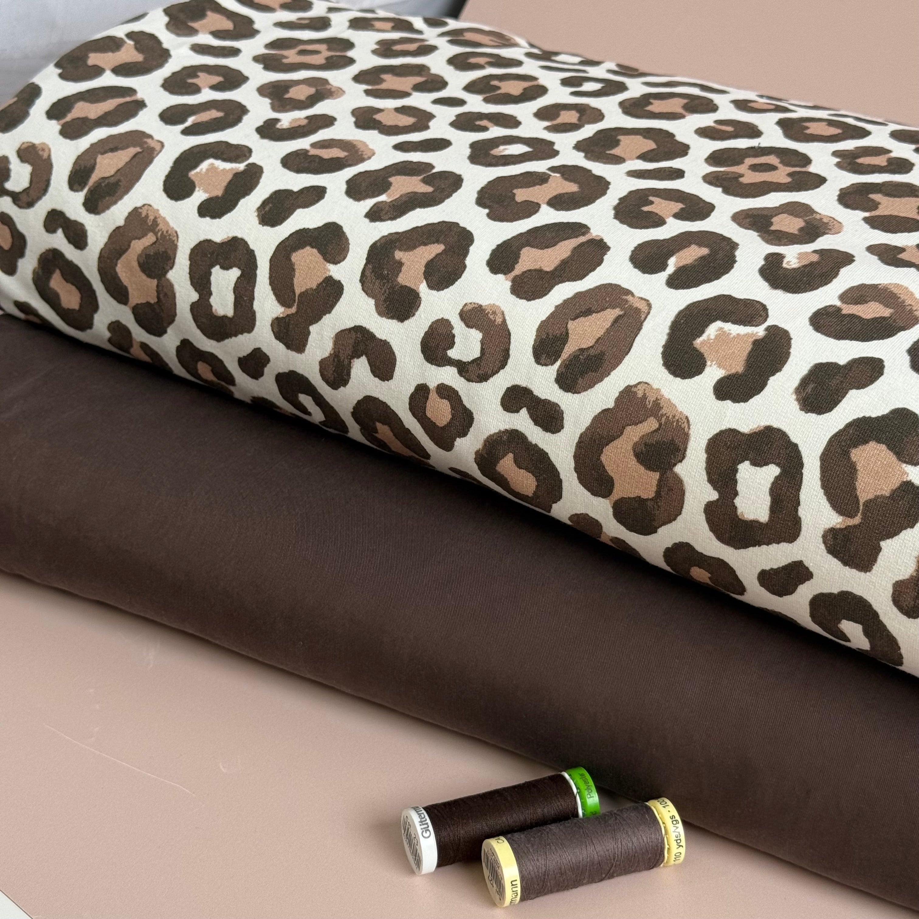 Leopard Print Mocha GOTS Organic Cotton French Terry