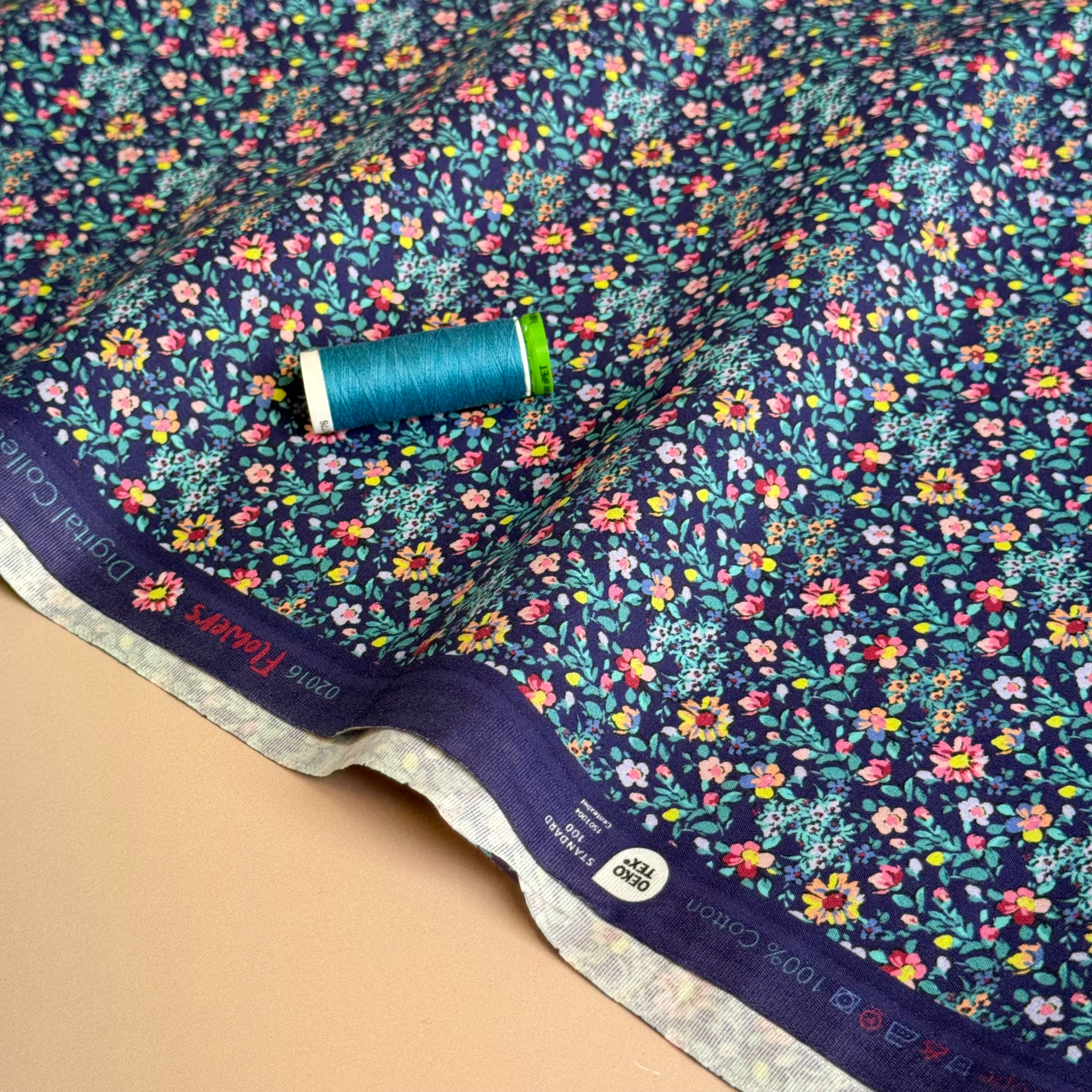 Ditsy Teal Flowers Fine Cotton Poplin Fabric