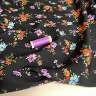 REMNANT 0.77 Metre - Flower Bouquets on Black Viscose Fabric