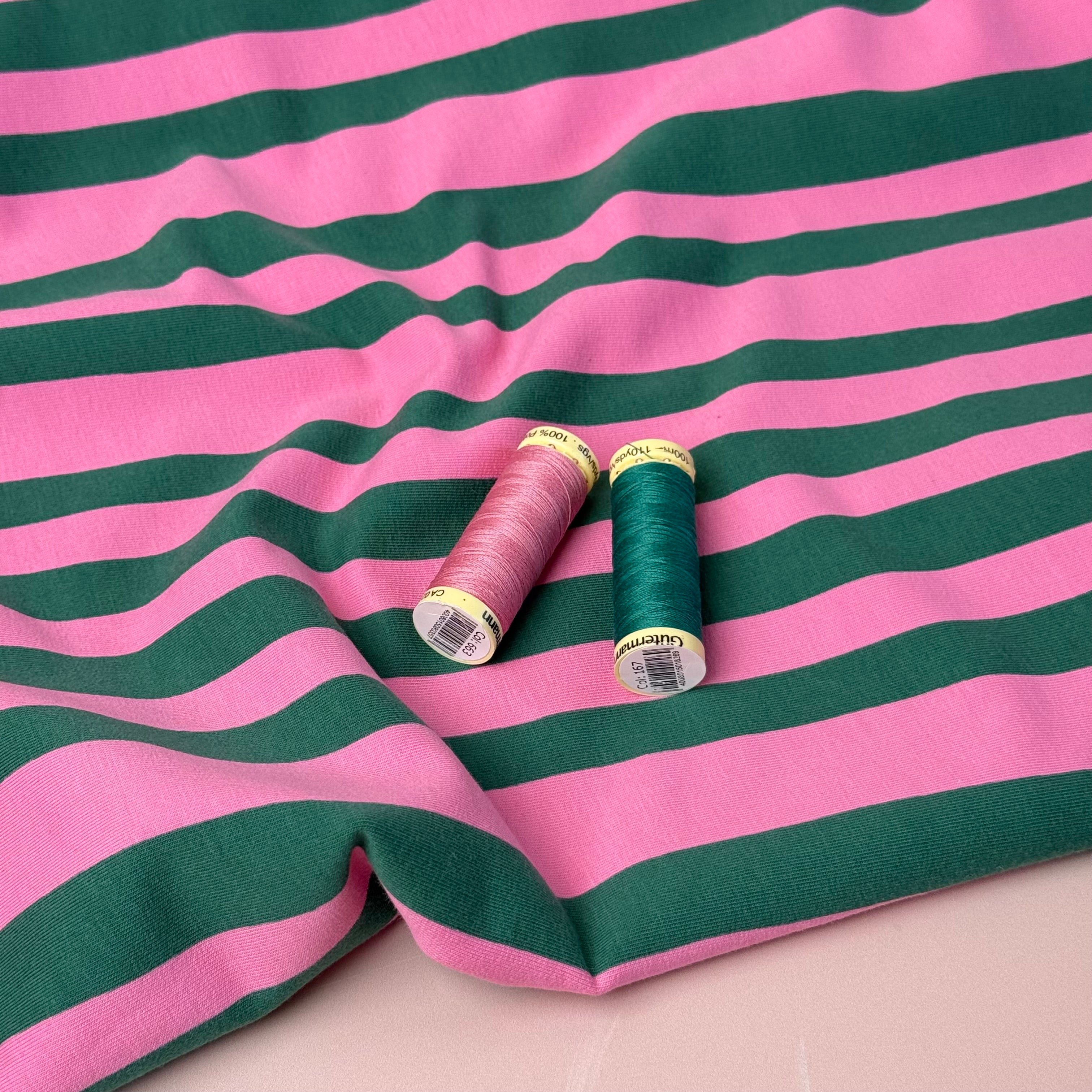 REMNANT 0.52 Metre - Wavy Stripes Green Organic GOTS Cotton French Terry
