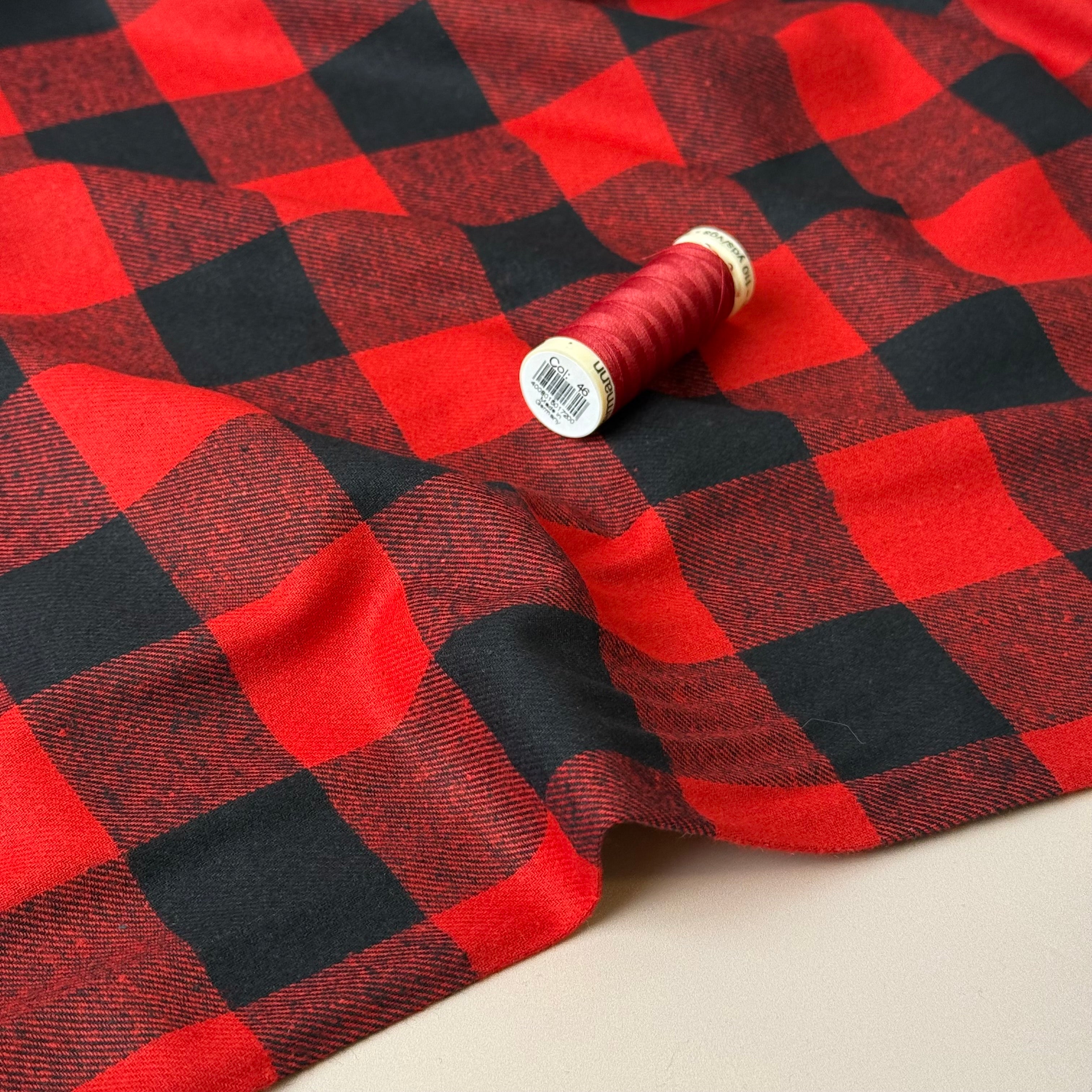 Gingham Black & Red Brushed Cotton Flannel