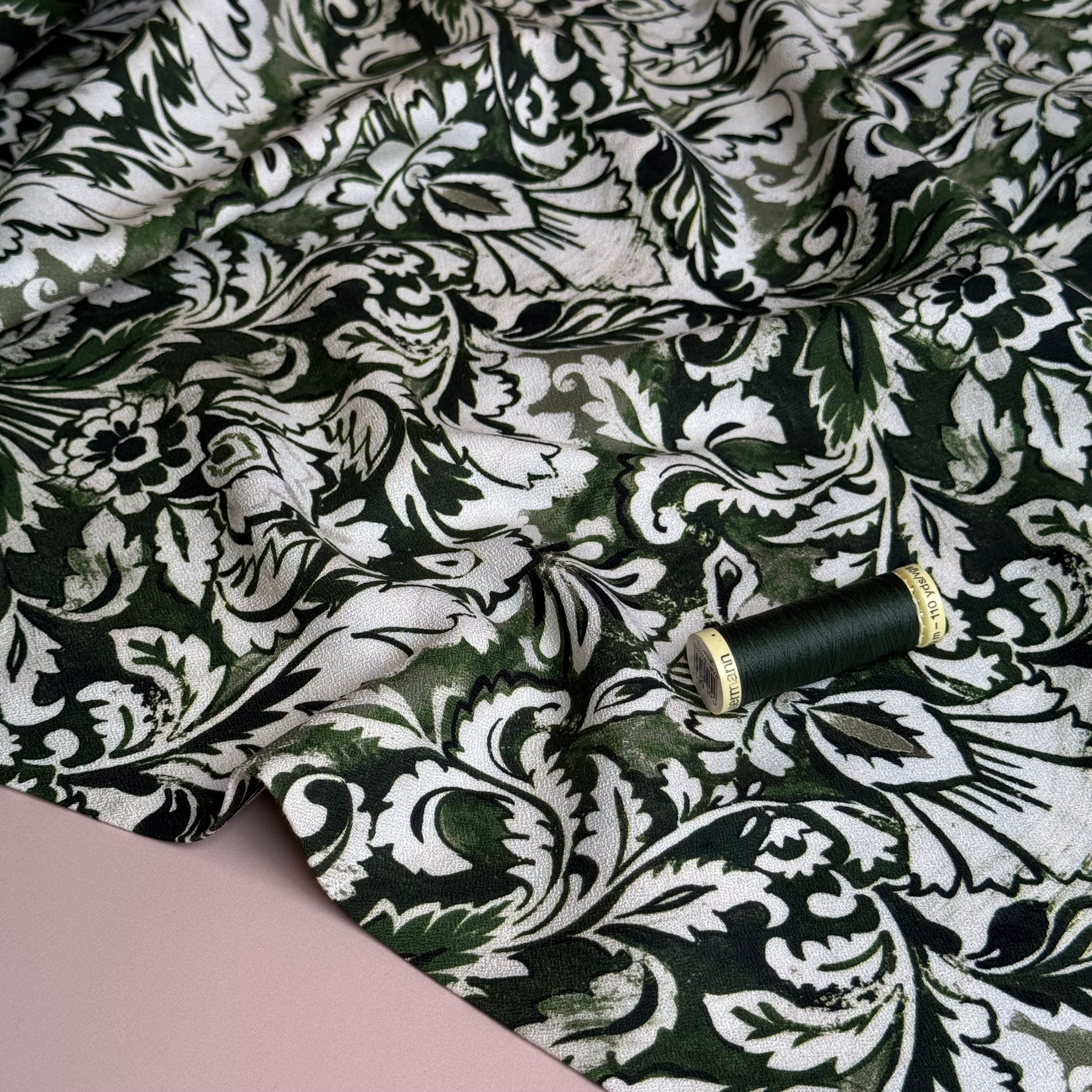 Olive Green Ornaments Soft Viscose Crepe