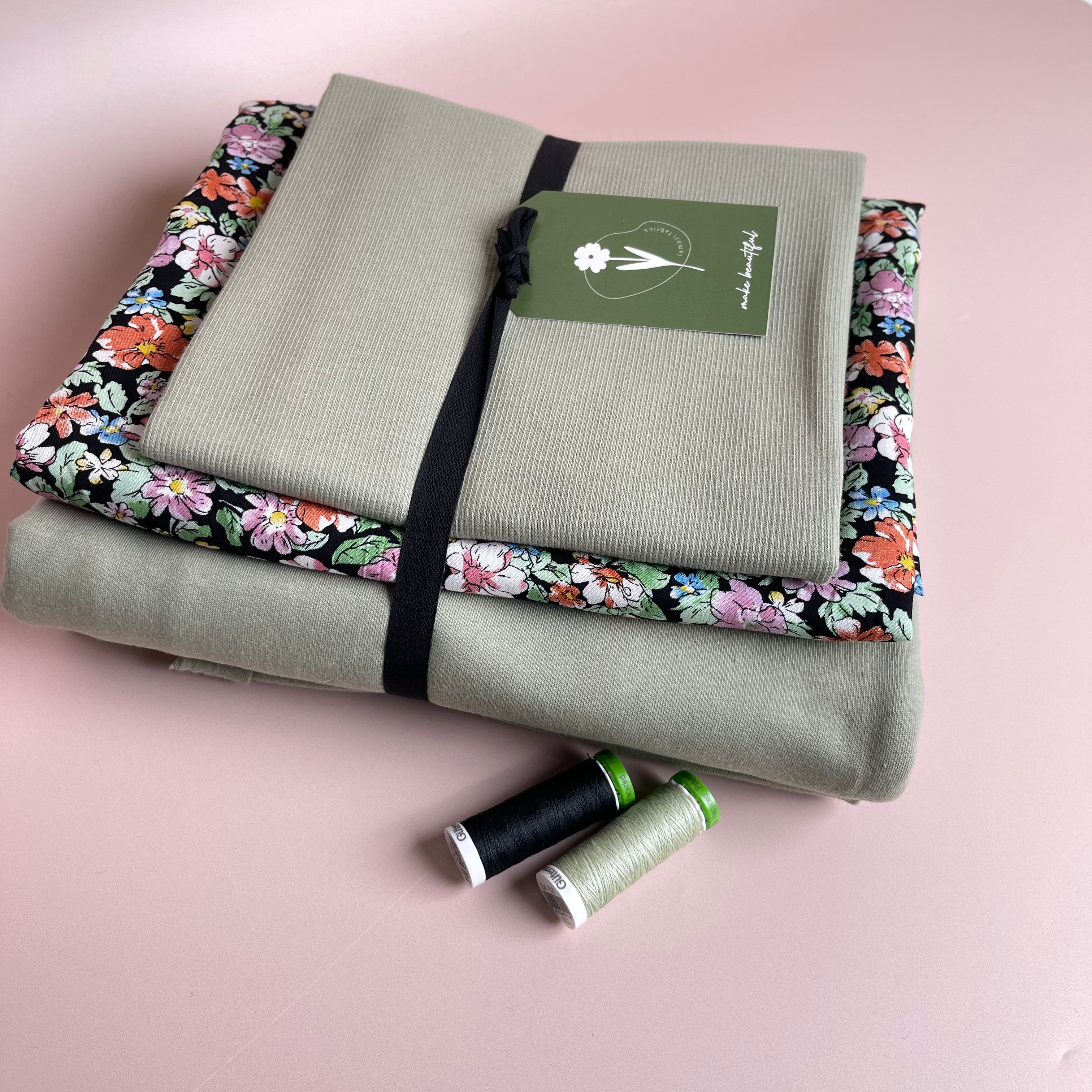 Make an Outfit Colour Bundle - Zinna Viscose & Seagrass Green French Terry