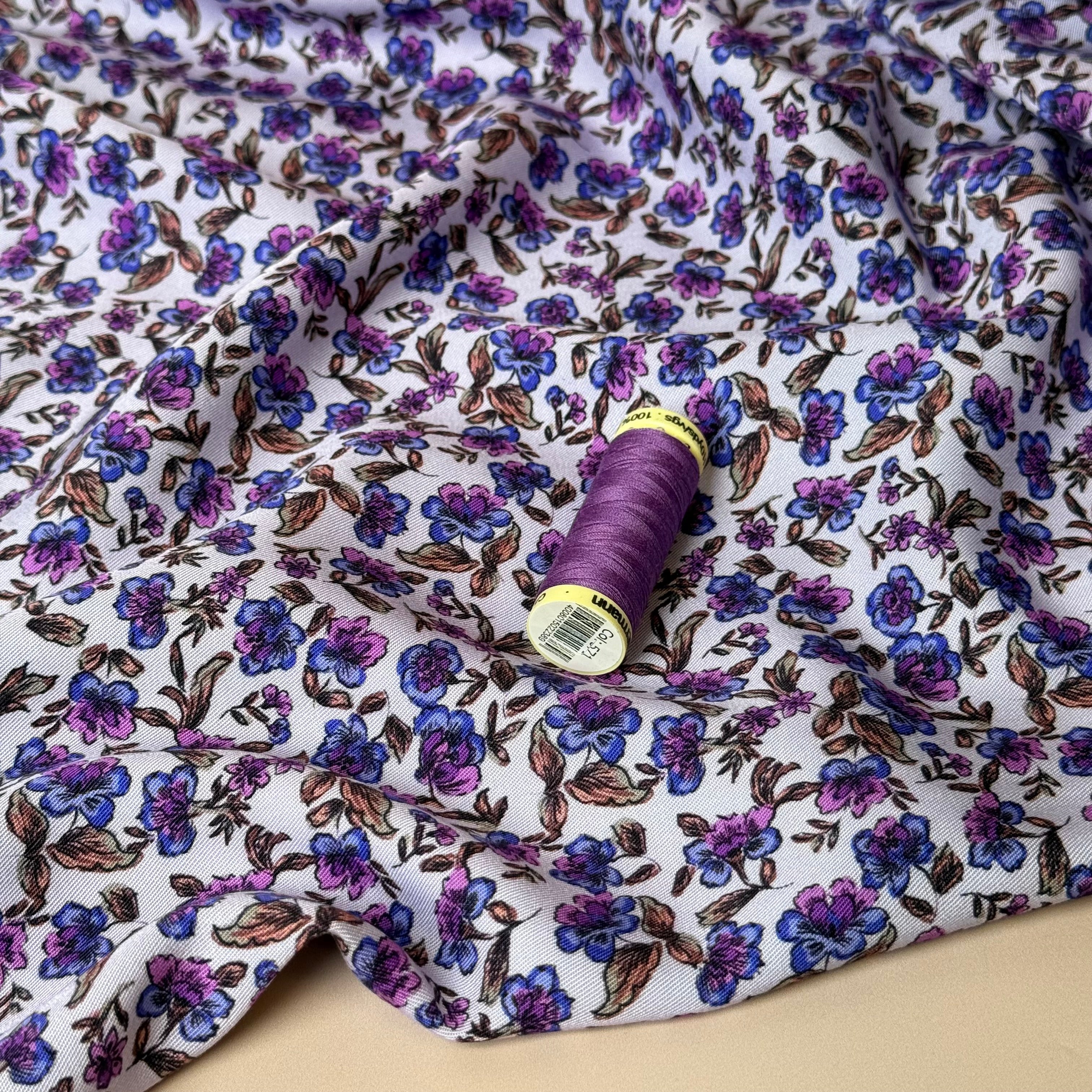 Floral Purple Carnations Viscose Twill Fabric