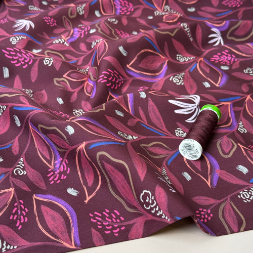 Flowering Branches in Pomegranate Fine Cotton Poplin Fabric