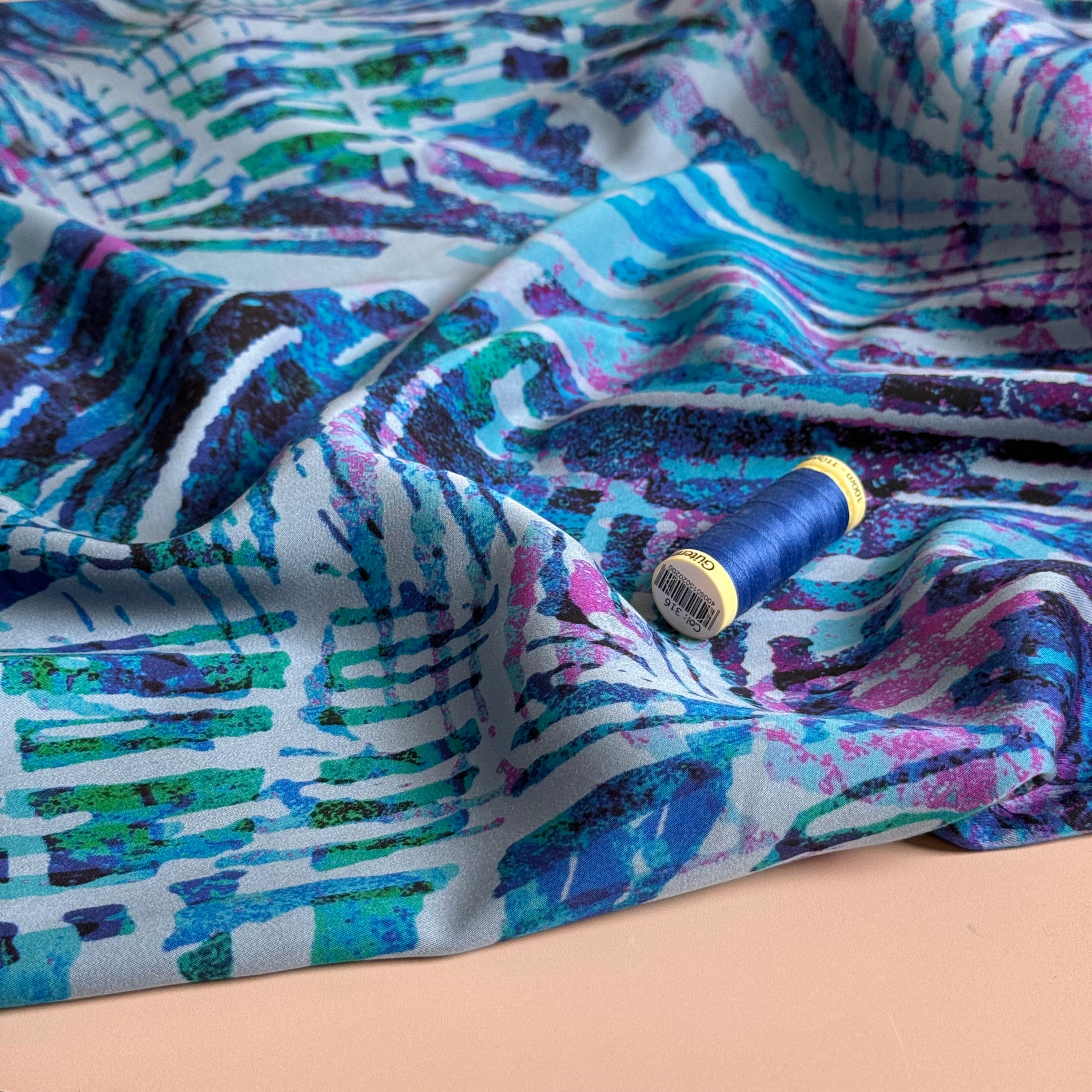 Shadow Leaves Viscose Sateen Fabric