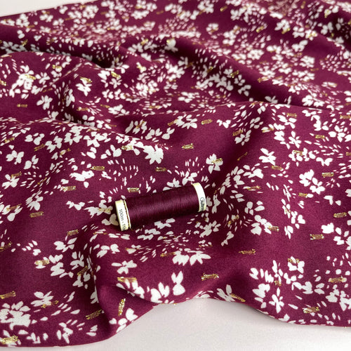 Sparkle Flowers on Maroon Viscose Fabric