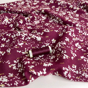Sparkle Flowers on Maroon Viscose Fabric