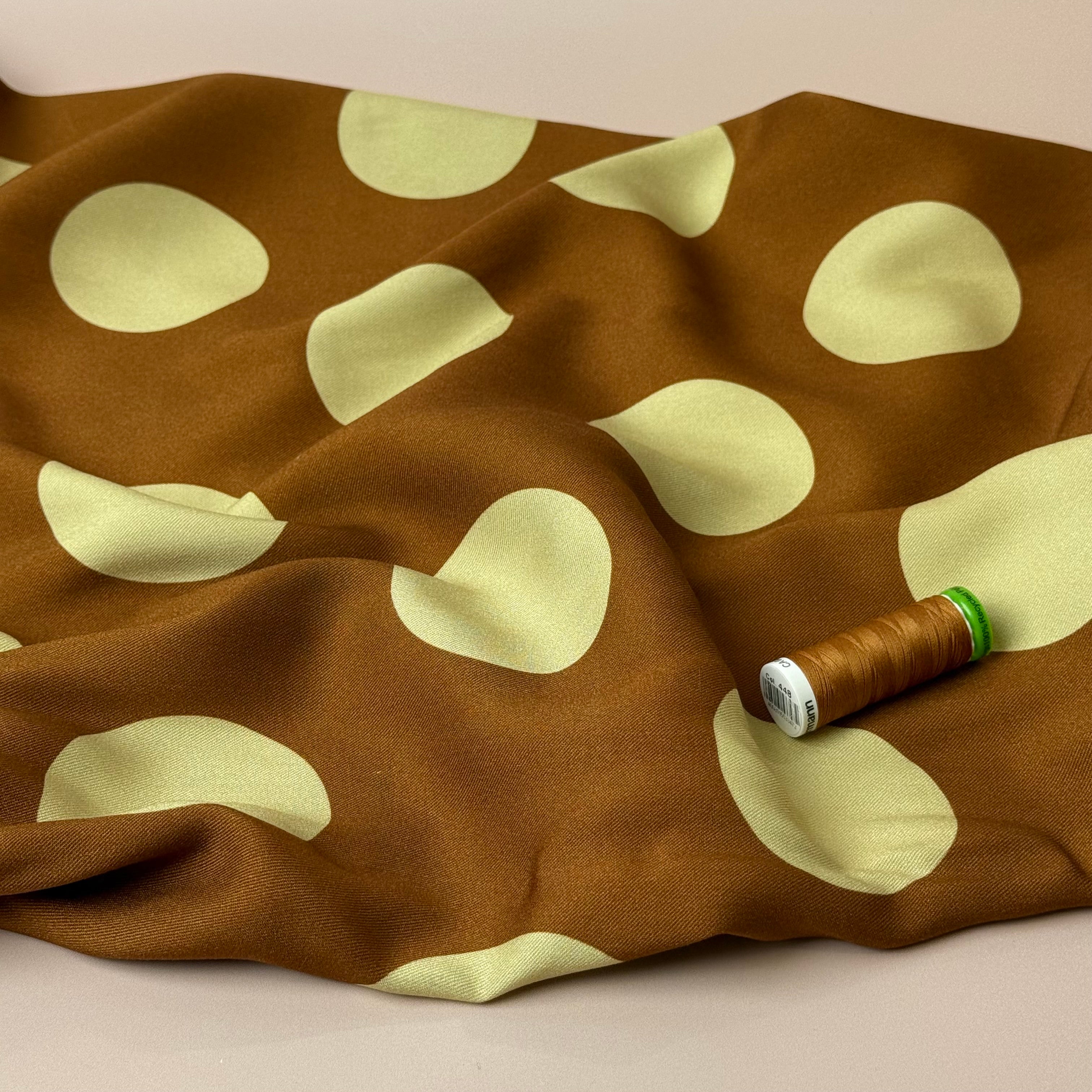 Light & Lush - Large Polka Dots in Caramel Viscose Twill Fabric