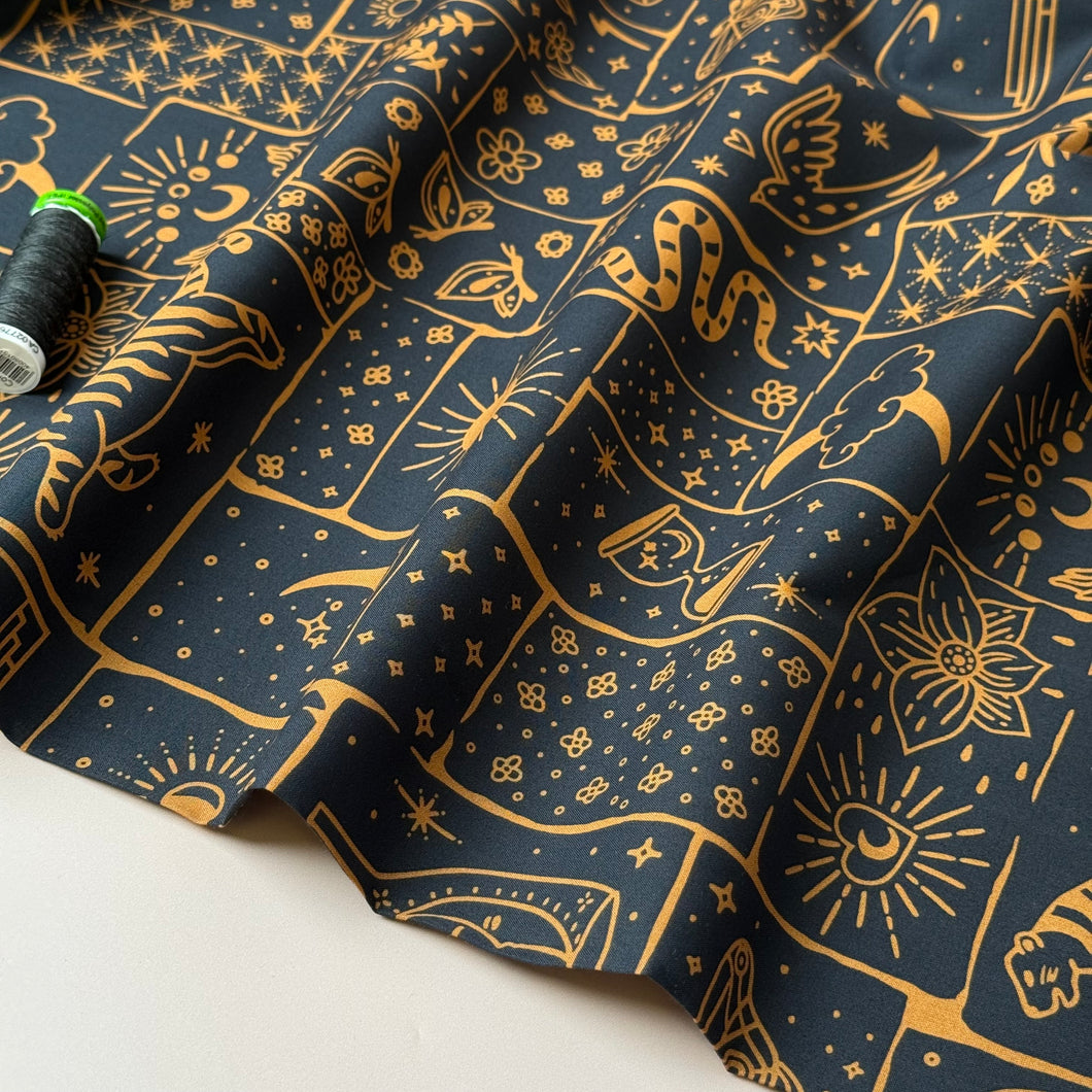 Boho Black Cotton Poplin Fabric