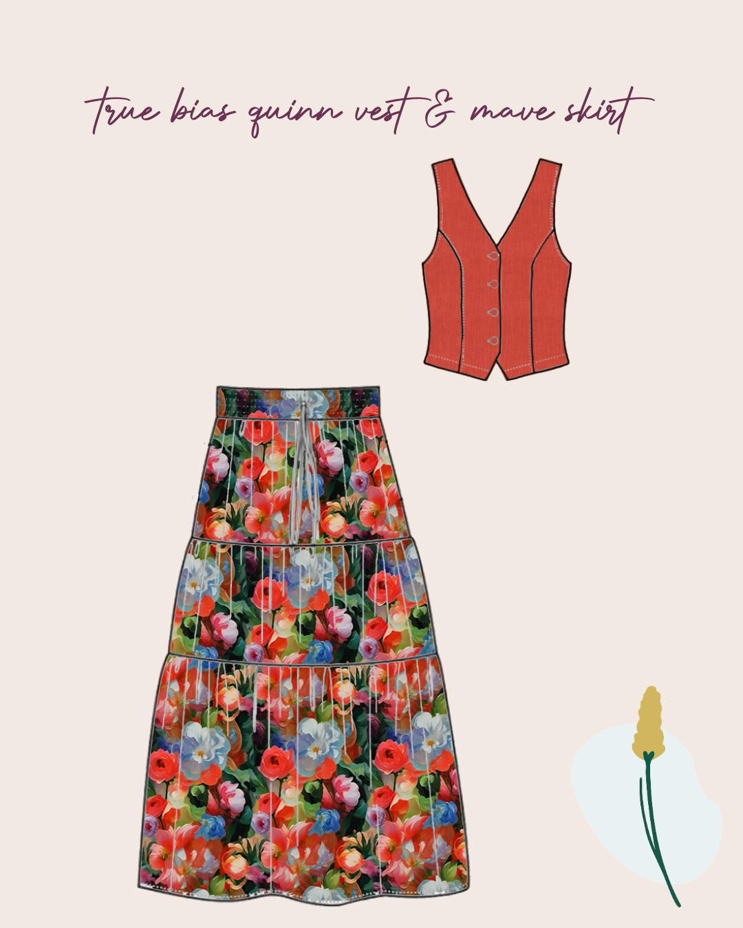 Make an Outfit Colour Bundle - Painted Rose Garden Viscose with Forest Green Washed Cotton
