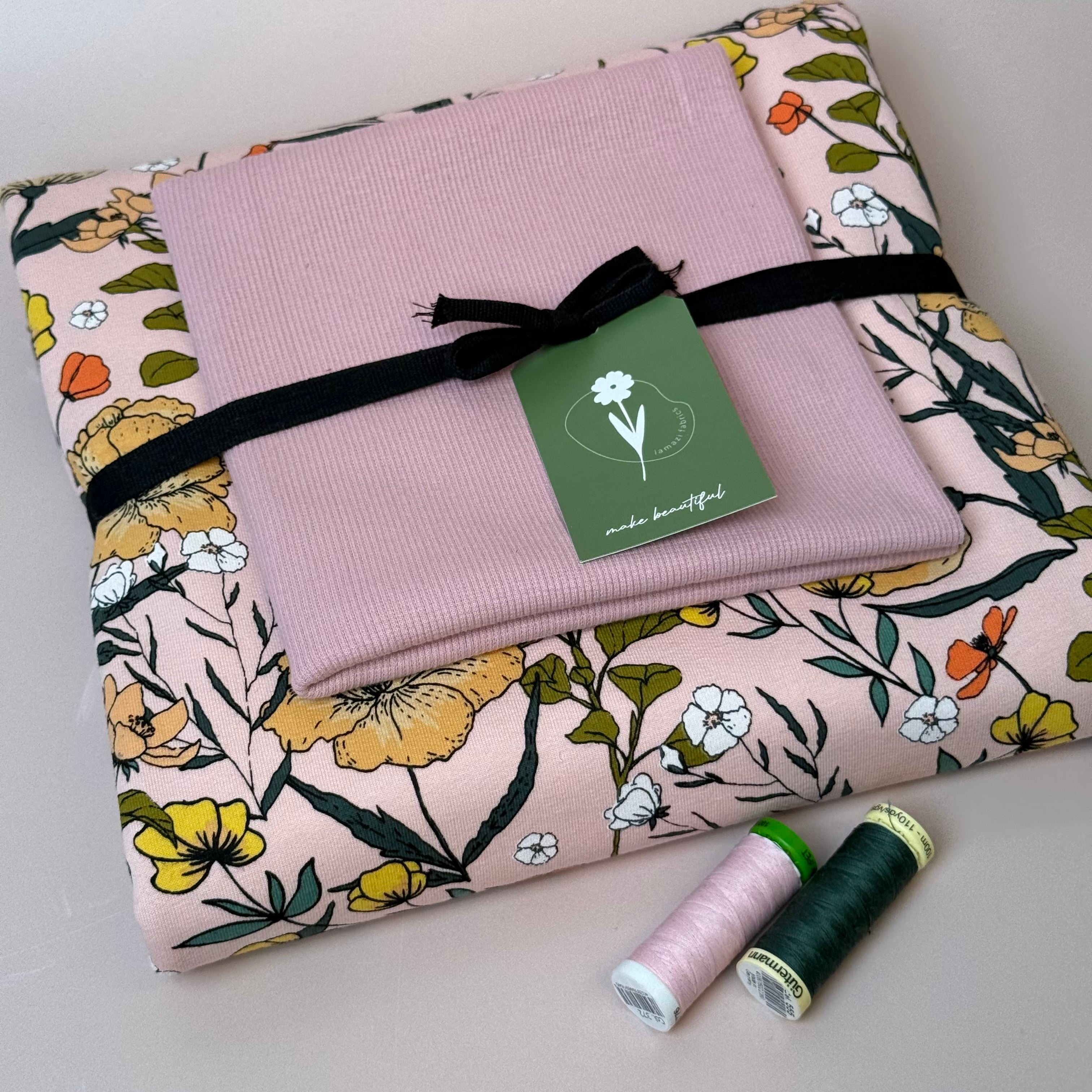 Colour Bundles - Summer Flowers French Terry and Ribbing