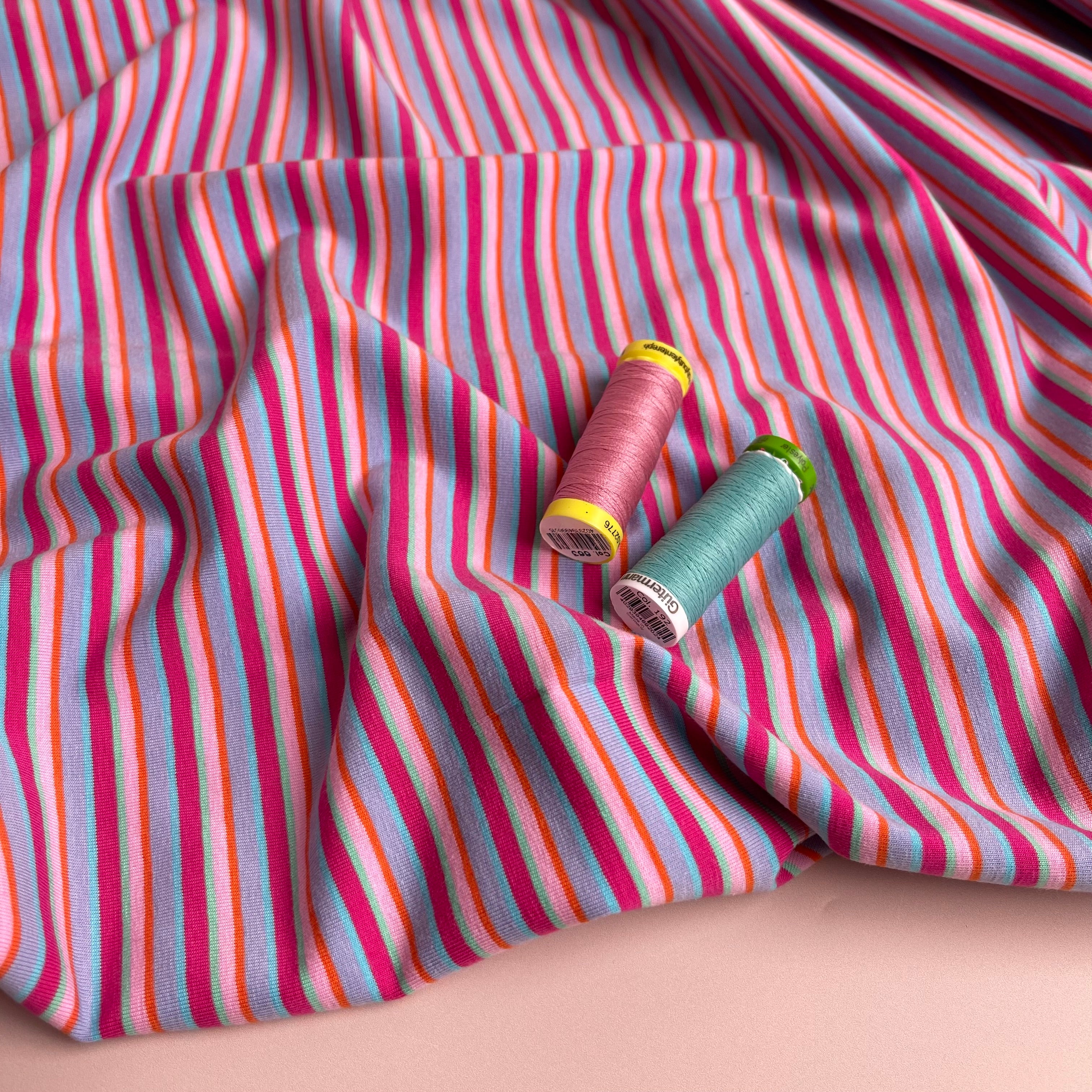 Rainbow Stripe in Pink and Blue Cotton Jersey Fabric