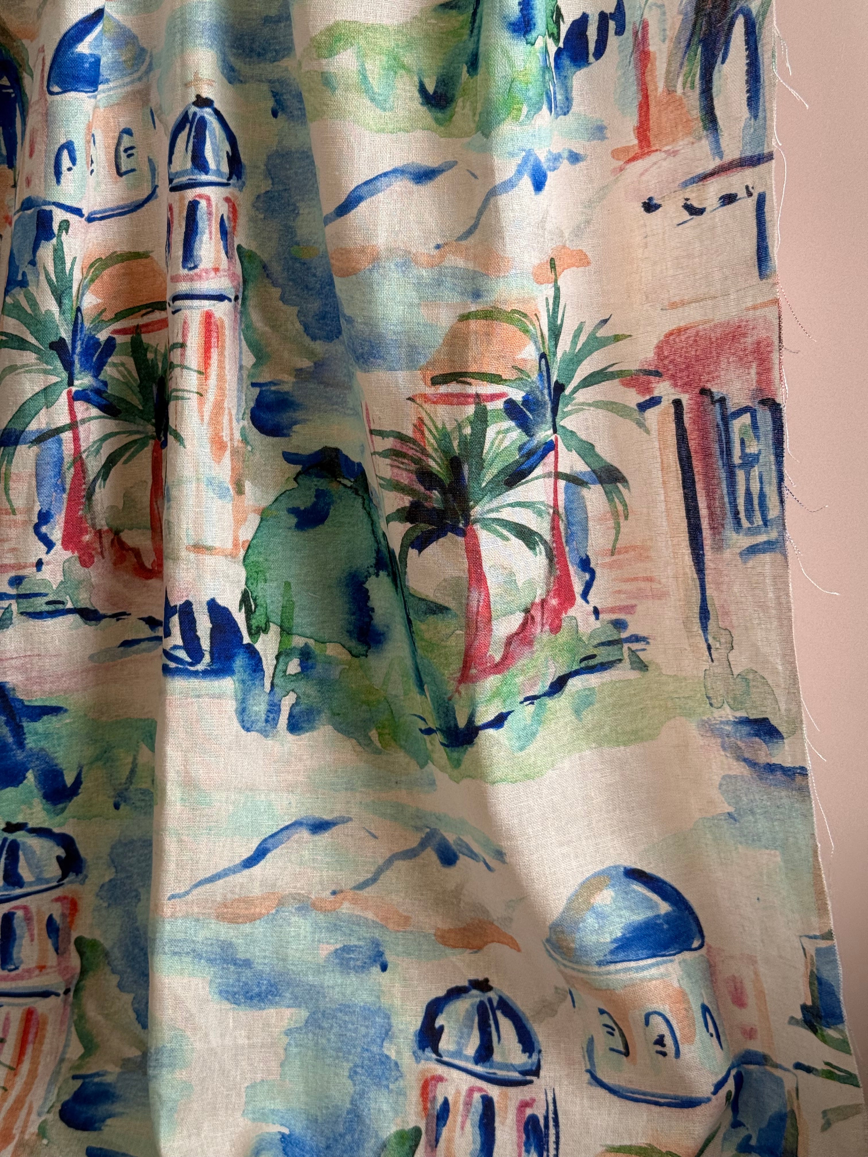 PRE-ORDER - arriving by end of August - Riviera Landscape Cobalt Linen Viscose Blend Fabric