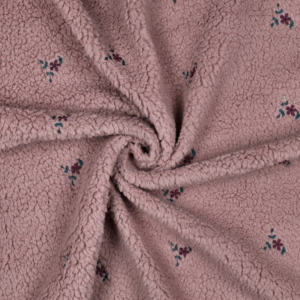 Teddy Fabric with Embroidered Flowers in Mauve