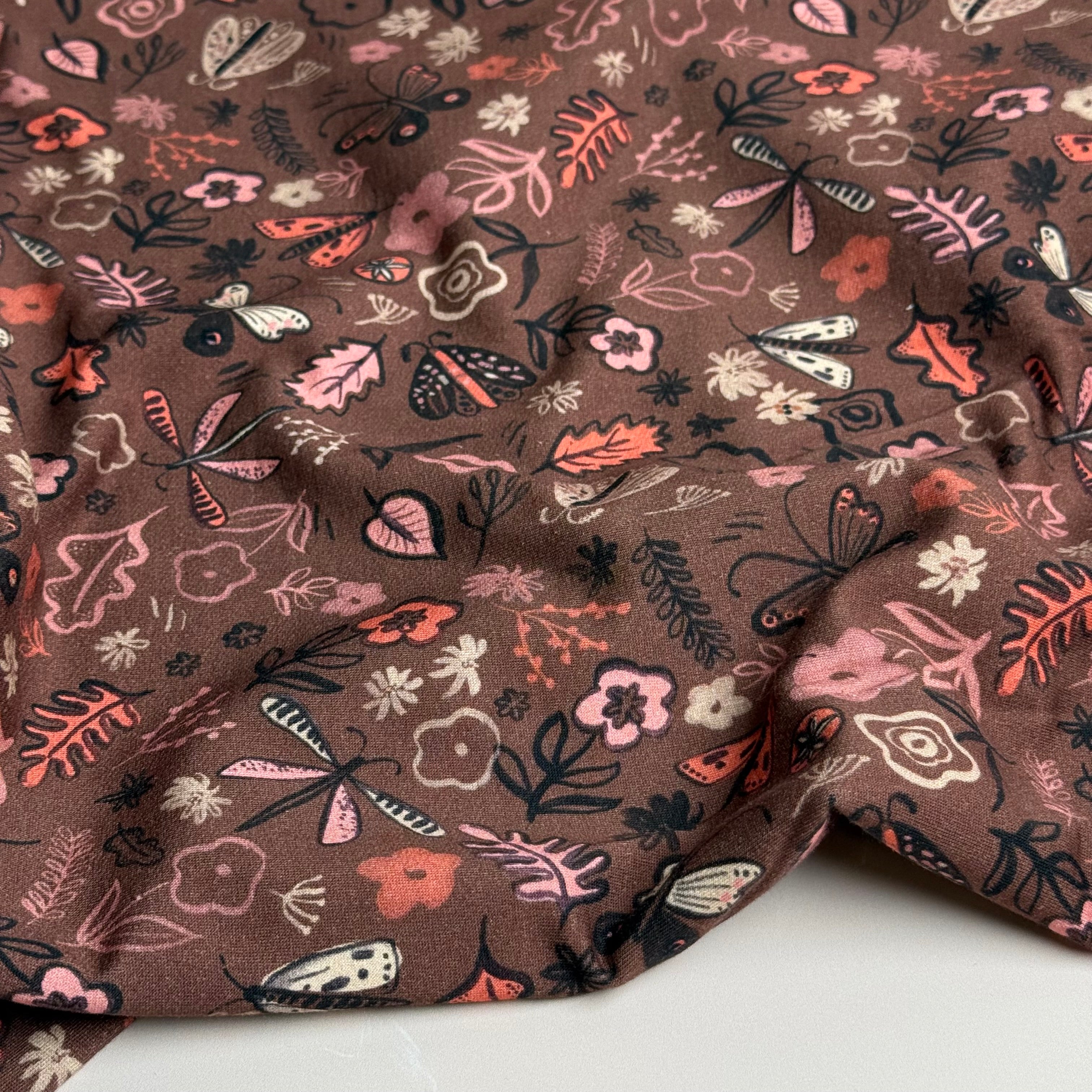 Autumn Doodles Brown Cotton French Terry Fabric