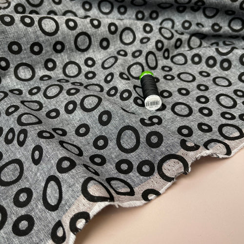 Black Circles Melange Linen Cotton Fabric