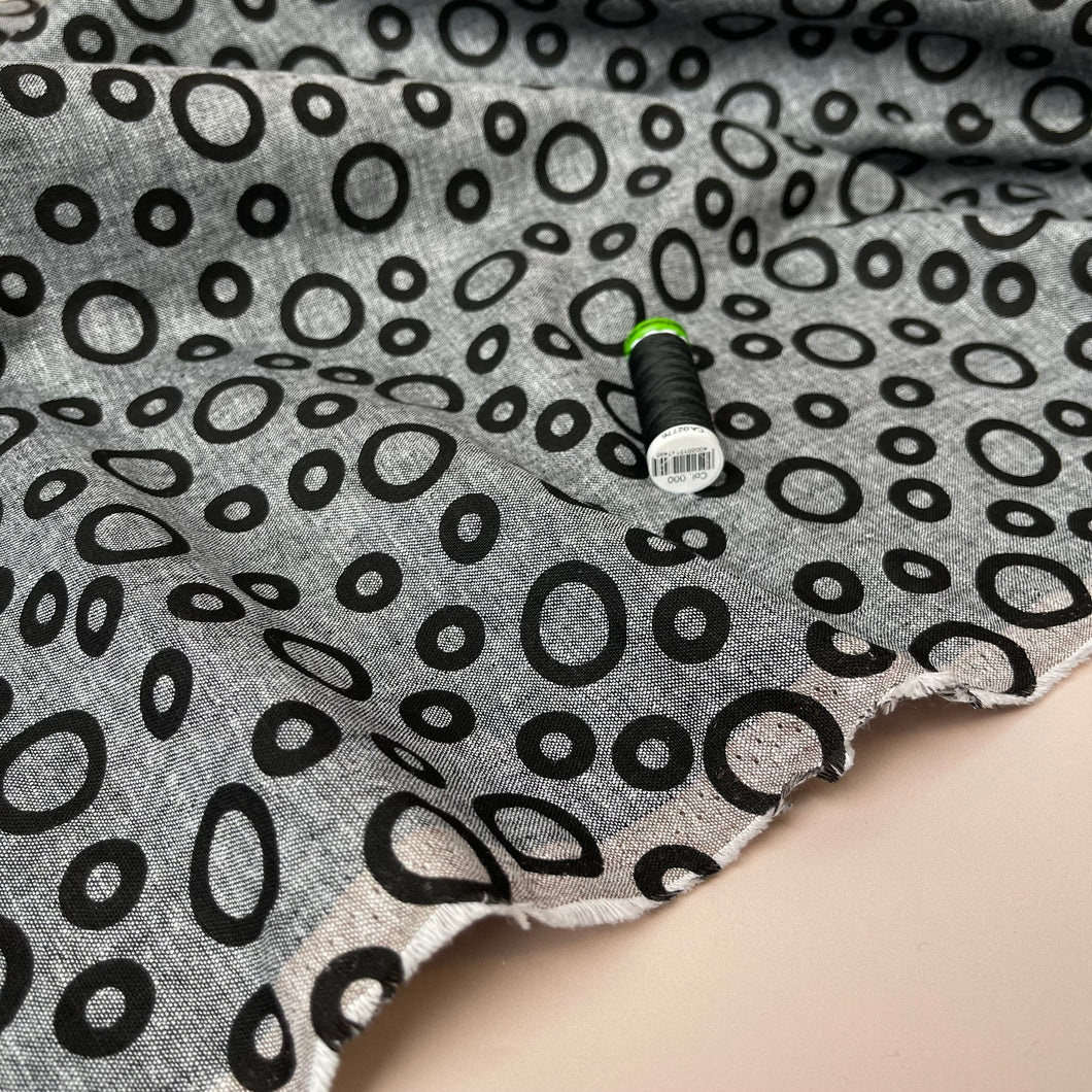 Black Circles Melange Linen Cotton Fabric