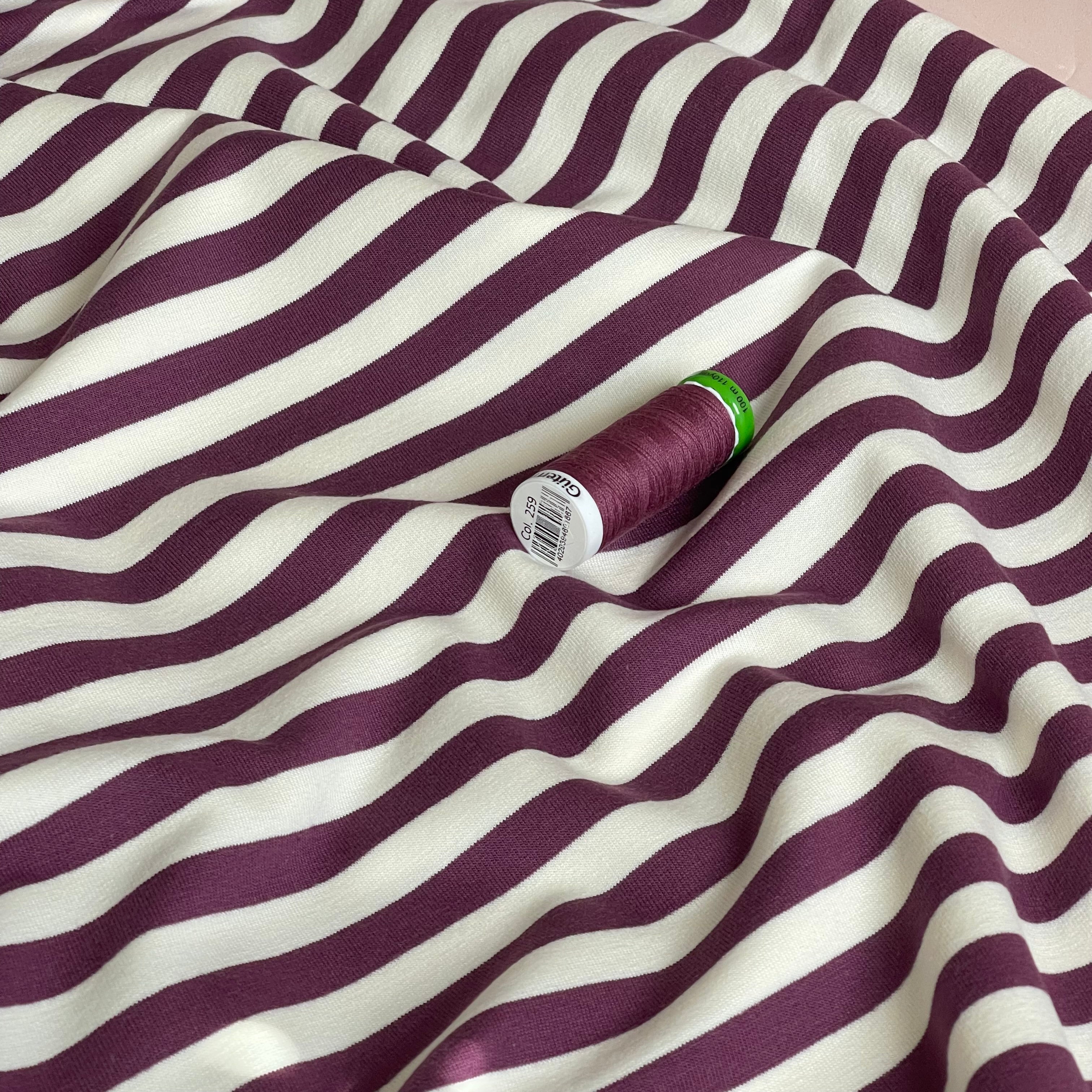 Yarn Dyed Aubergine Stripes Looped Back Cotton French Terry