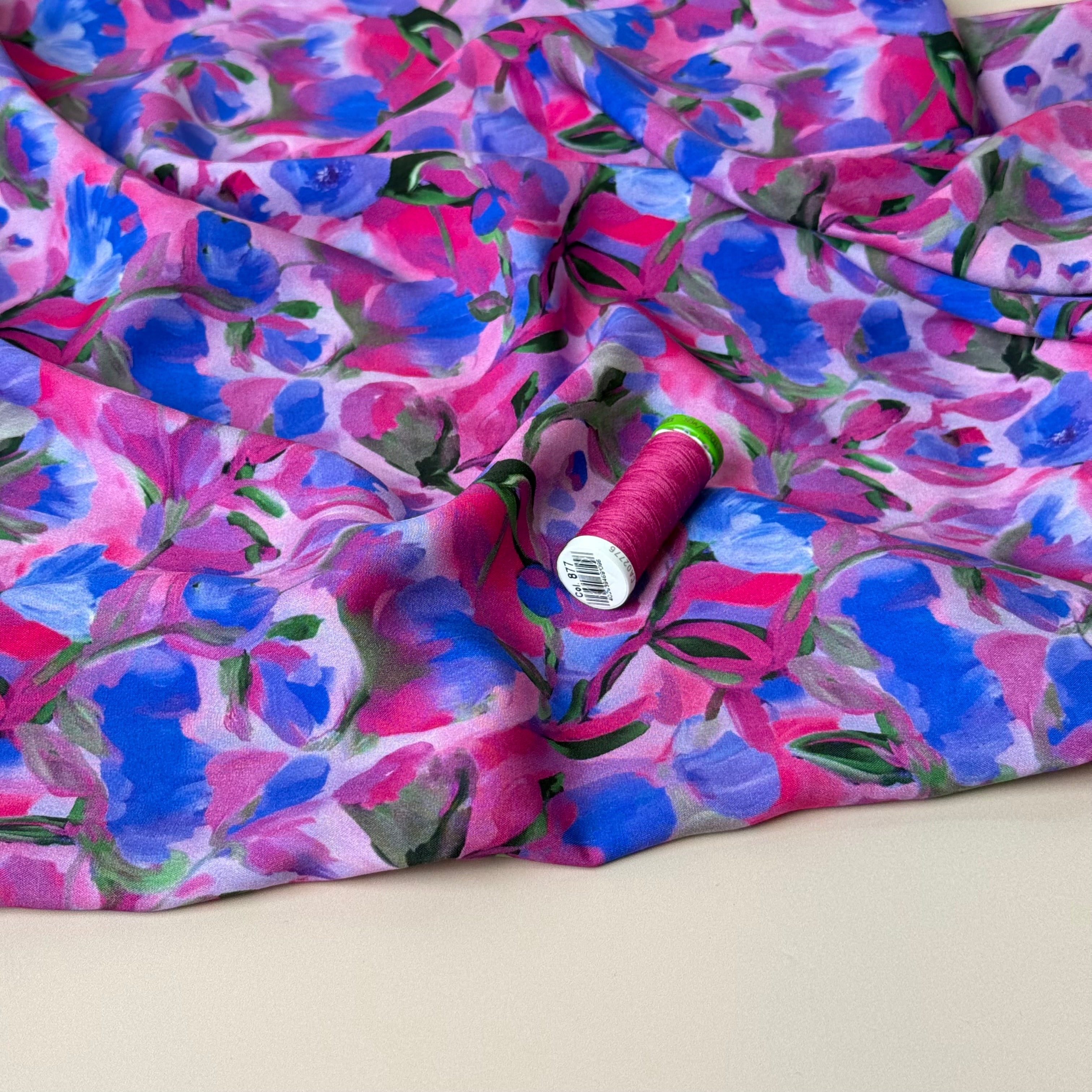 Painted Buds Magenta LENZING™ ECOVERO™ Viscose Fabric