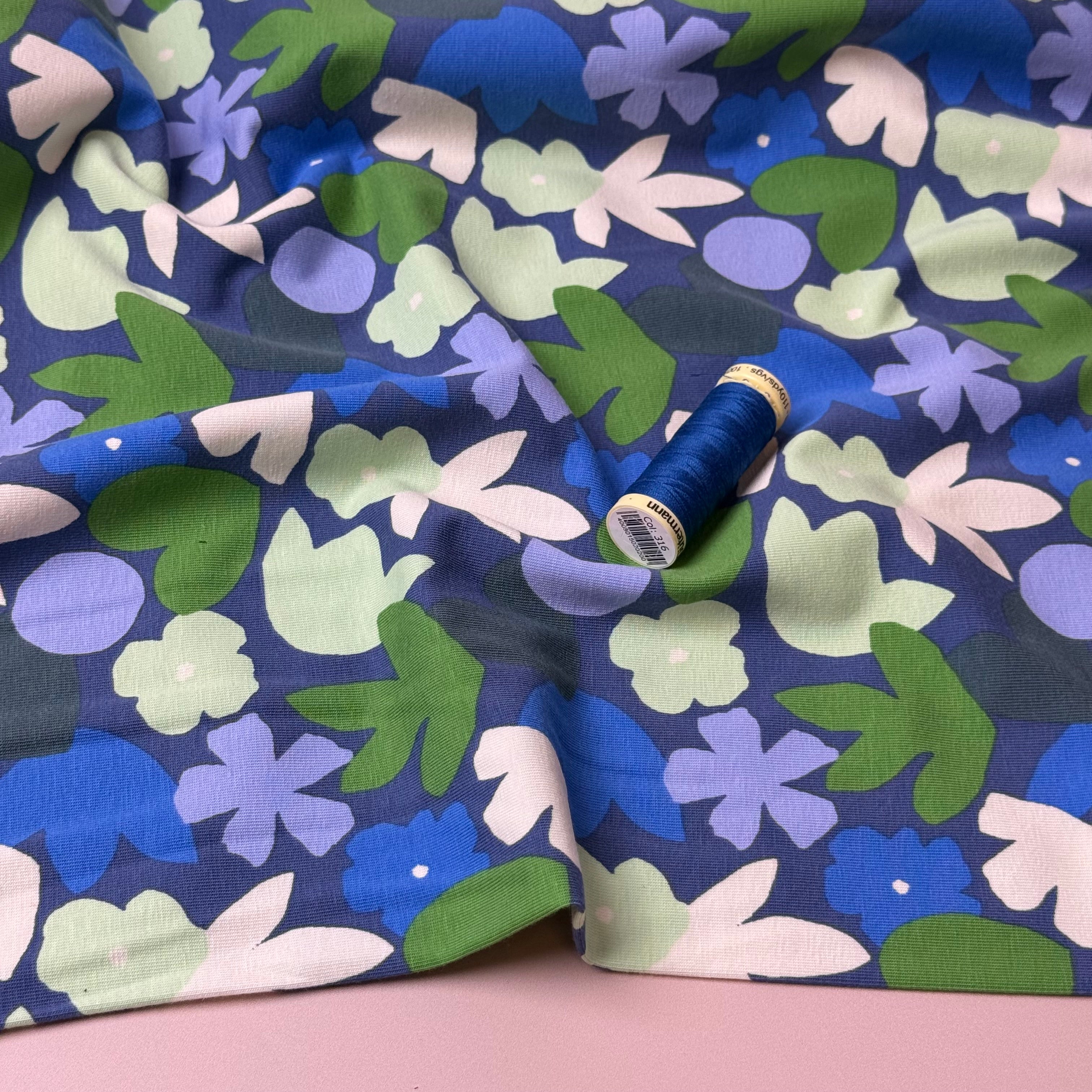 Ocean Flowers Cotton Jersey Fabric