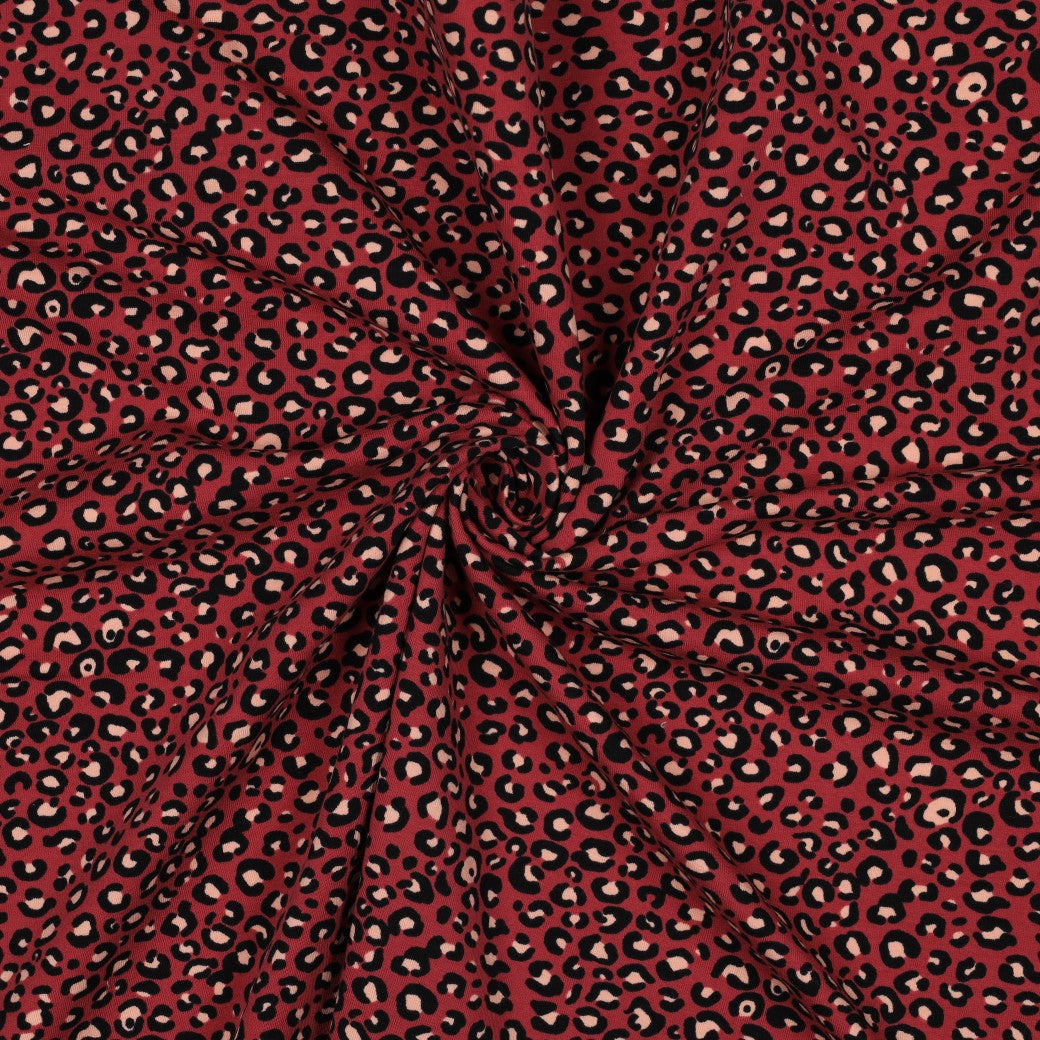 Animal Print Burgundy Cotton French Terry Fabric