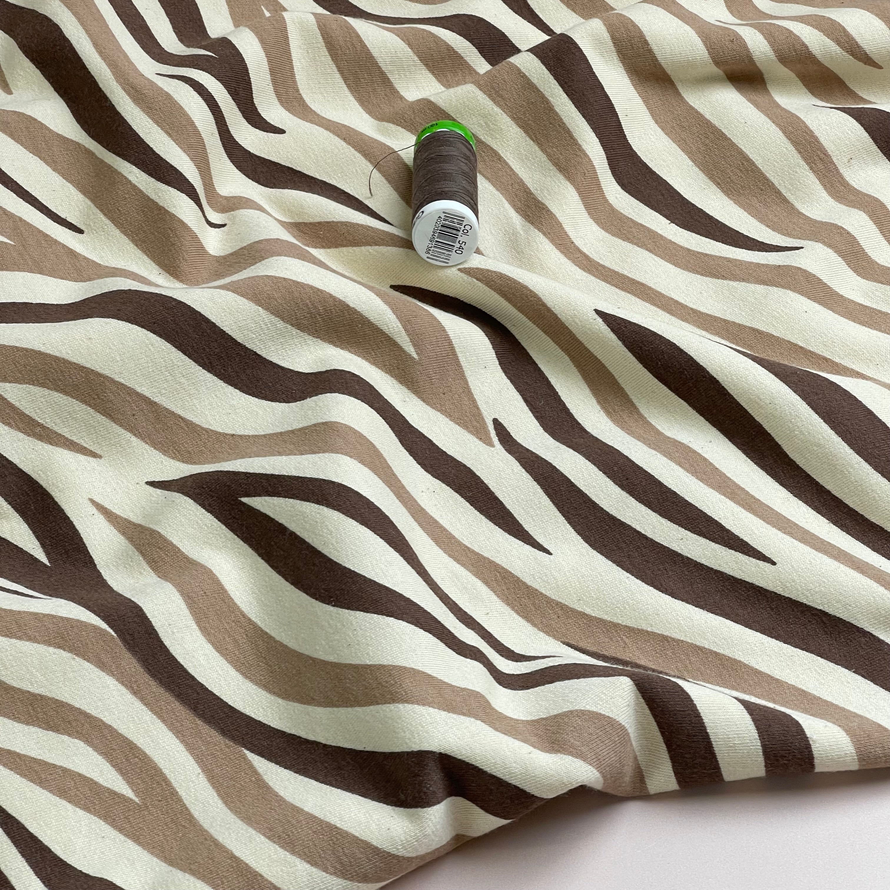 Zebra Brown Cotton Sweat-shirting Fabric