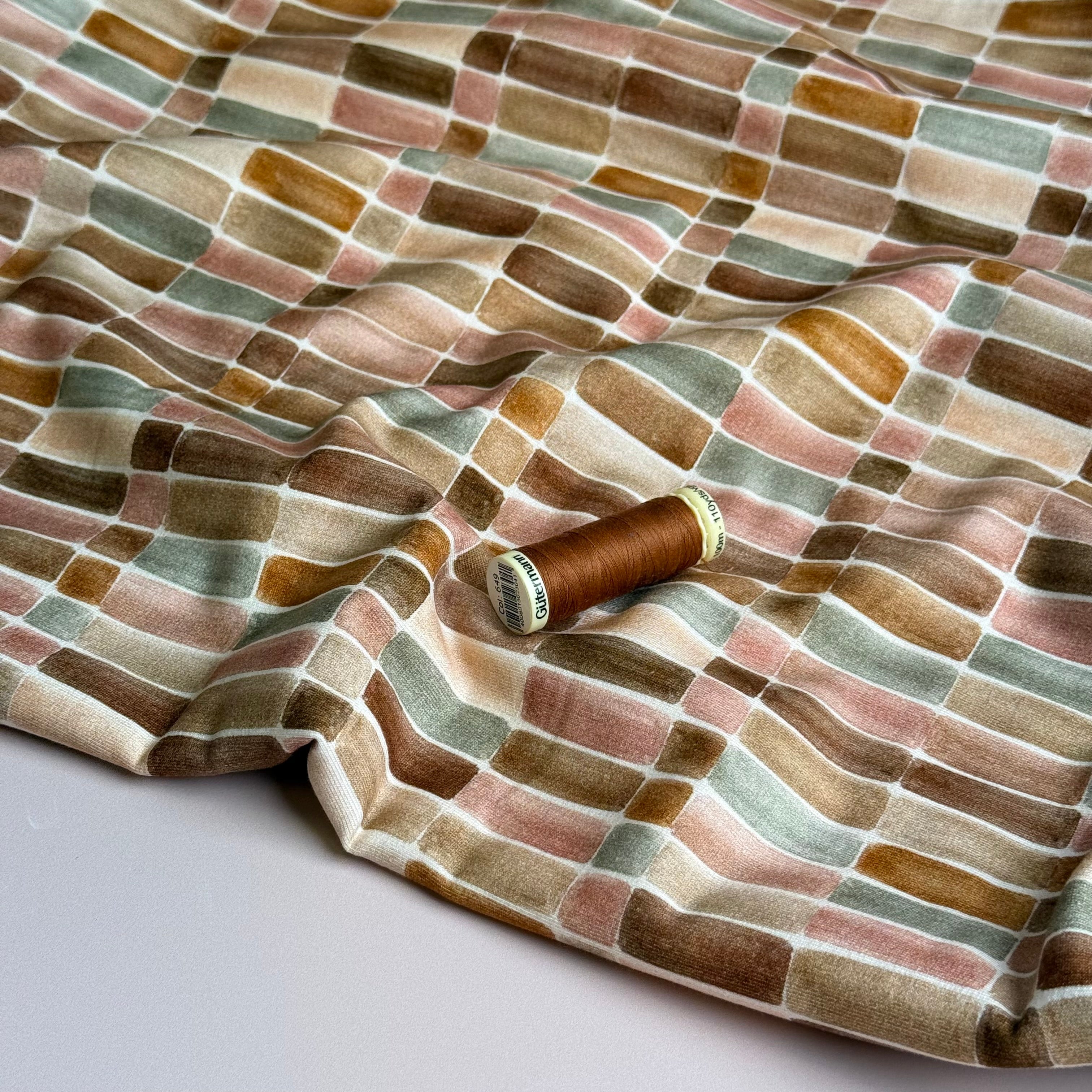 Brown Tiles Soft Cotton Sweat-shirting Fabric