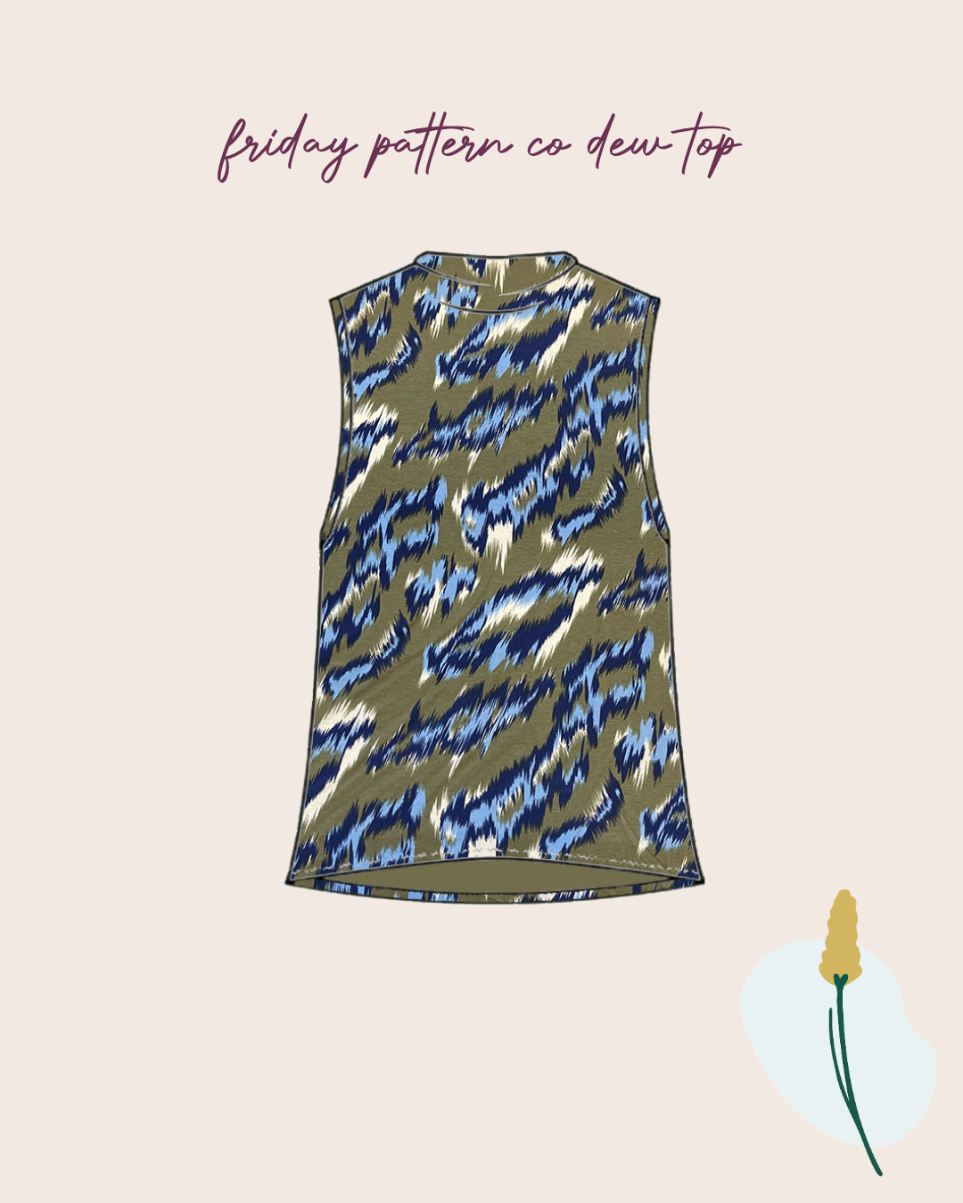 Painted Chevrons Khaki & Blue Viscose Jersey Fabric