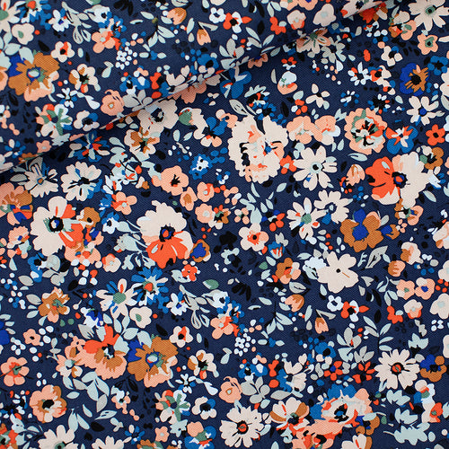 See You At Six - Flower Joy Oceana Blue Cotton Canvas Gabardine Twill