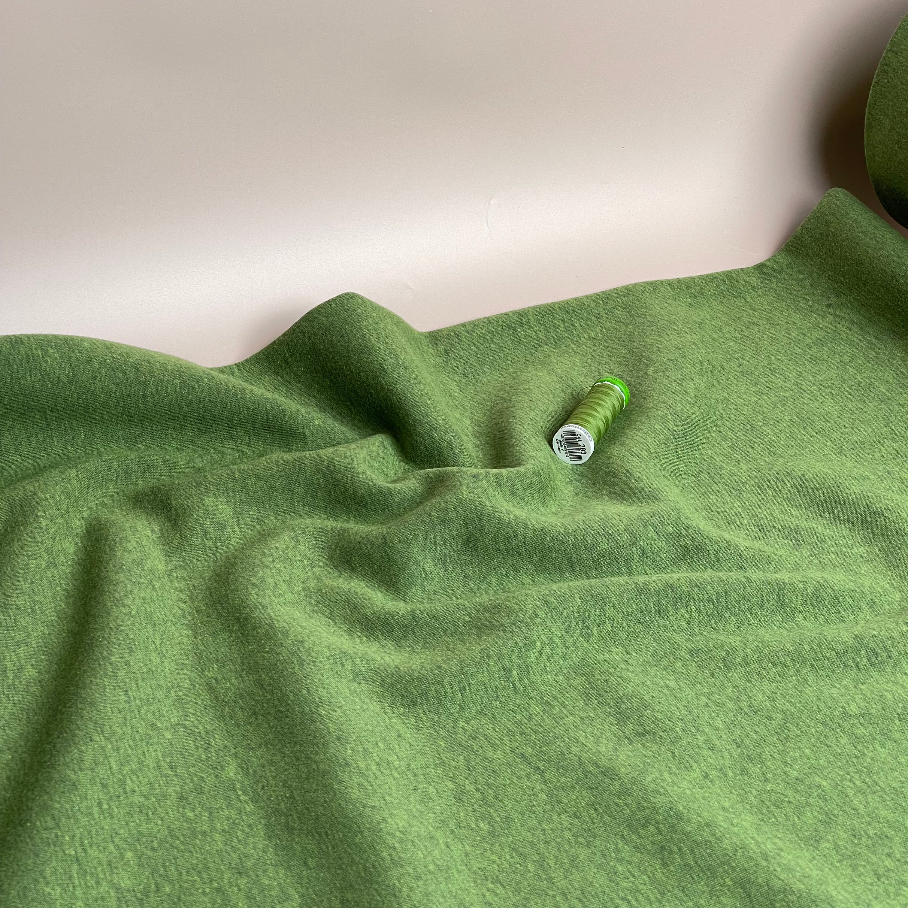 REMNANT 1.4 Metres - Danish Design - Snuggly Melange Brushed Sweat-shirting in Grass Green