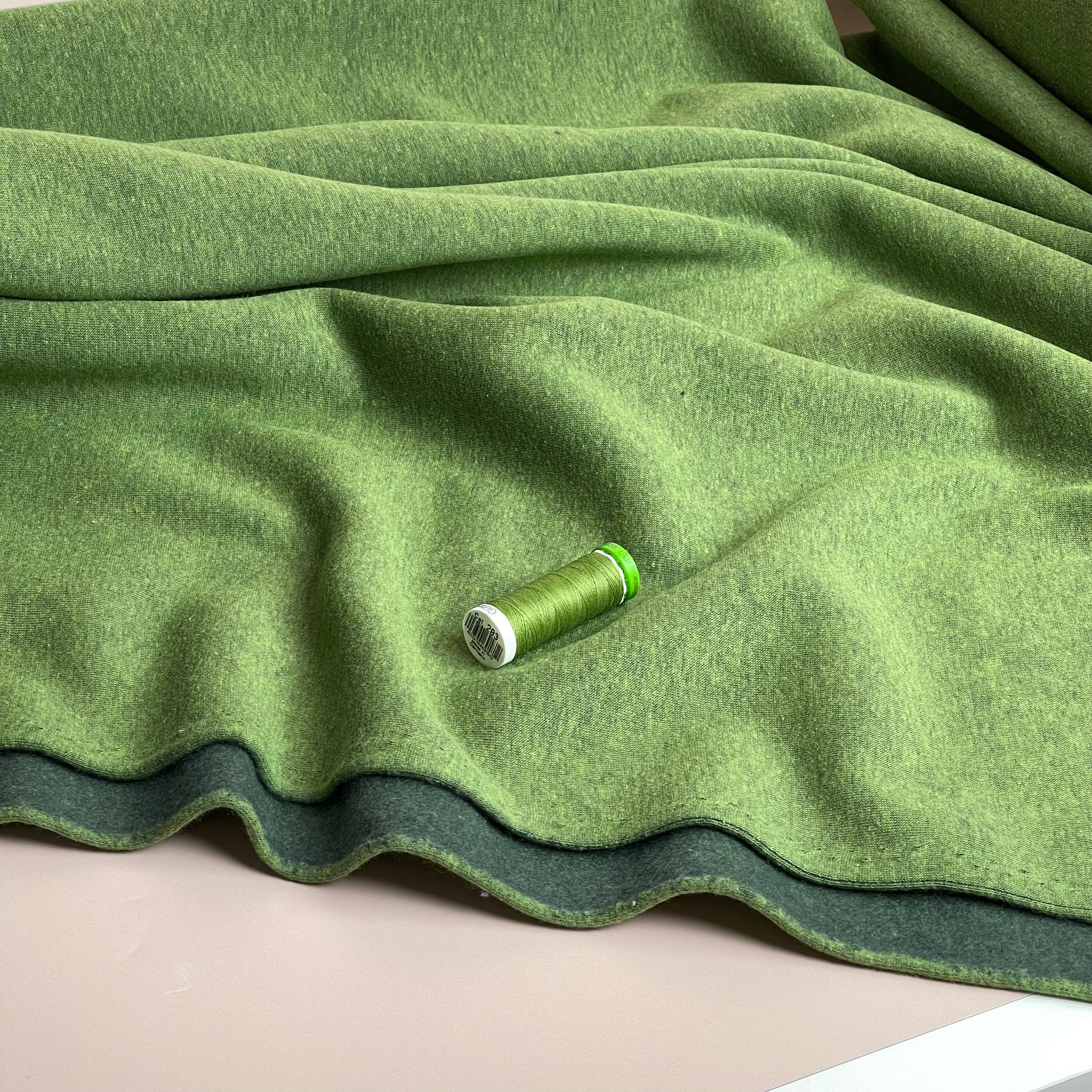 REMNANT 1.4 Metres - Danish Design - Snuggly Melange Brushed Sweat-shirting in Grass Green