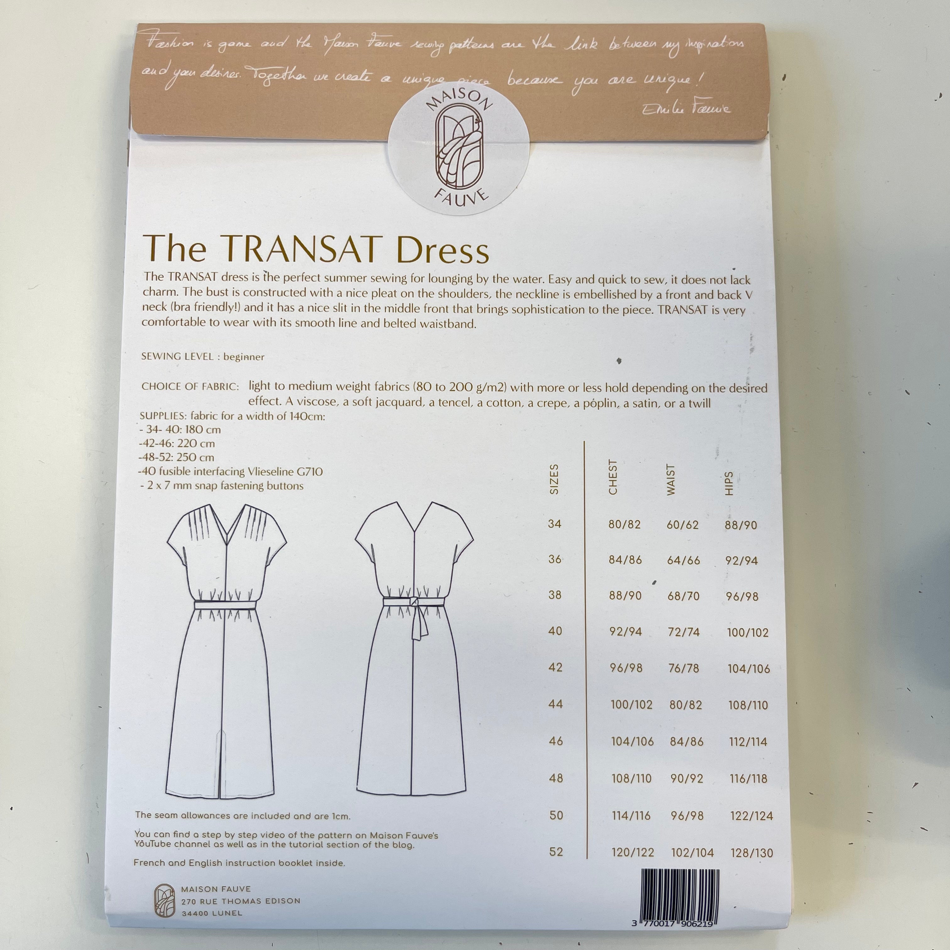 Sewing Kit - The Transat Dress in Utopia TENCEL™ Sateen