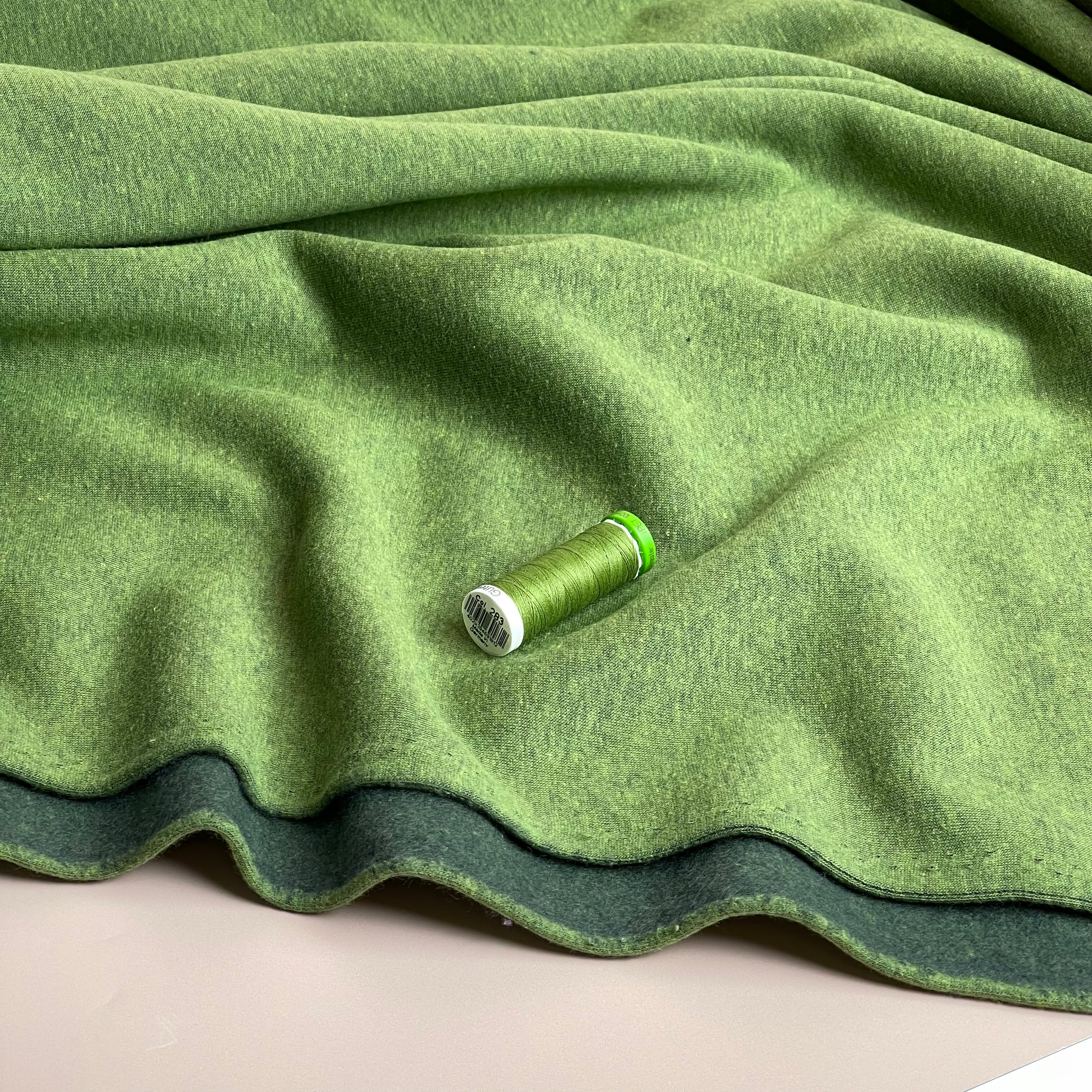 REMNANT 1.4 Metres - Danish Design - Snuggly Melange Brushed Sweat-shirting in Grass Green