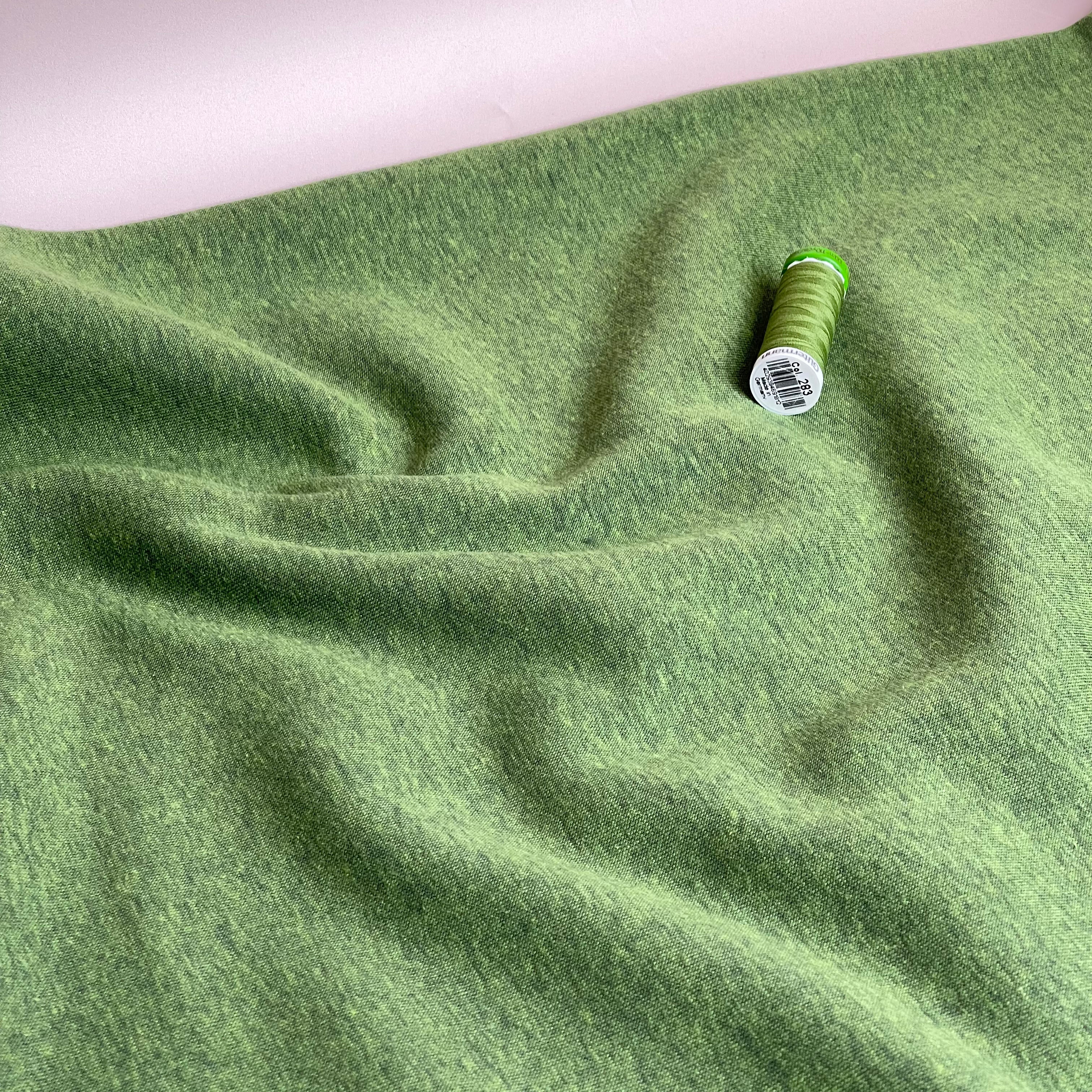 REMNANT 1.4 Metres - Danish Design - Snuggly Melange Brushed Sweat-shirting in Grass Green