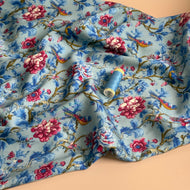 Songbird Blue Viscose Sateen Fabric